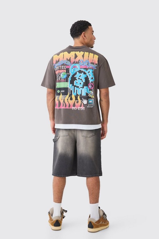 Graue Denim-Jorts mit Detail
