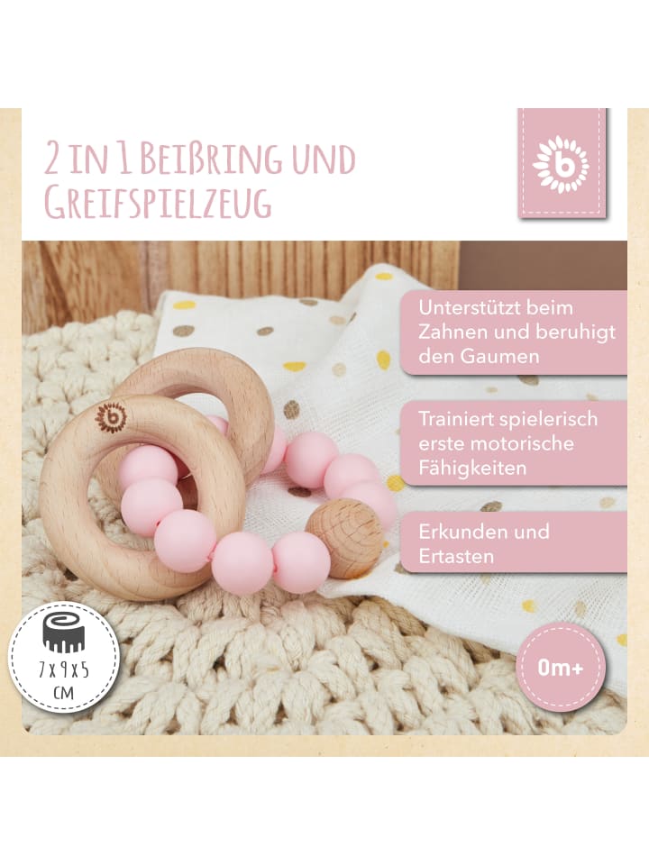 Bieco Spielwaren Beißring mit Silikon Perlen - ab Geburt in Rosa günstig kaufen onesize