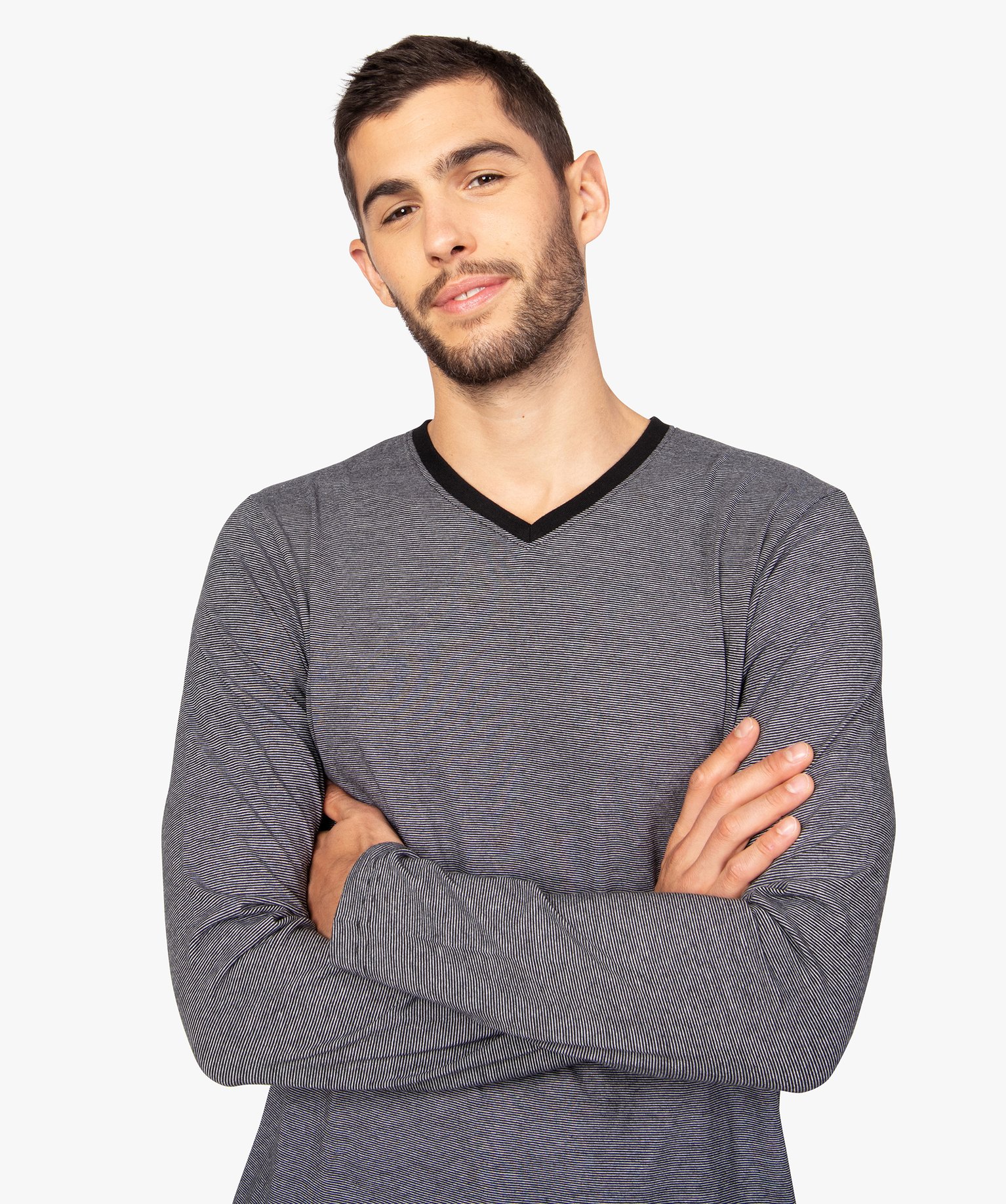 Pyjama homme bicolore à manches longues noir | GEMO