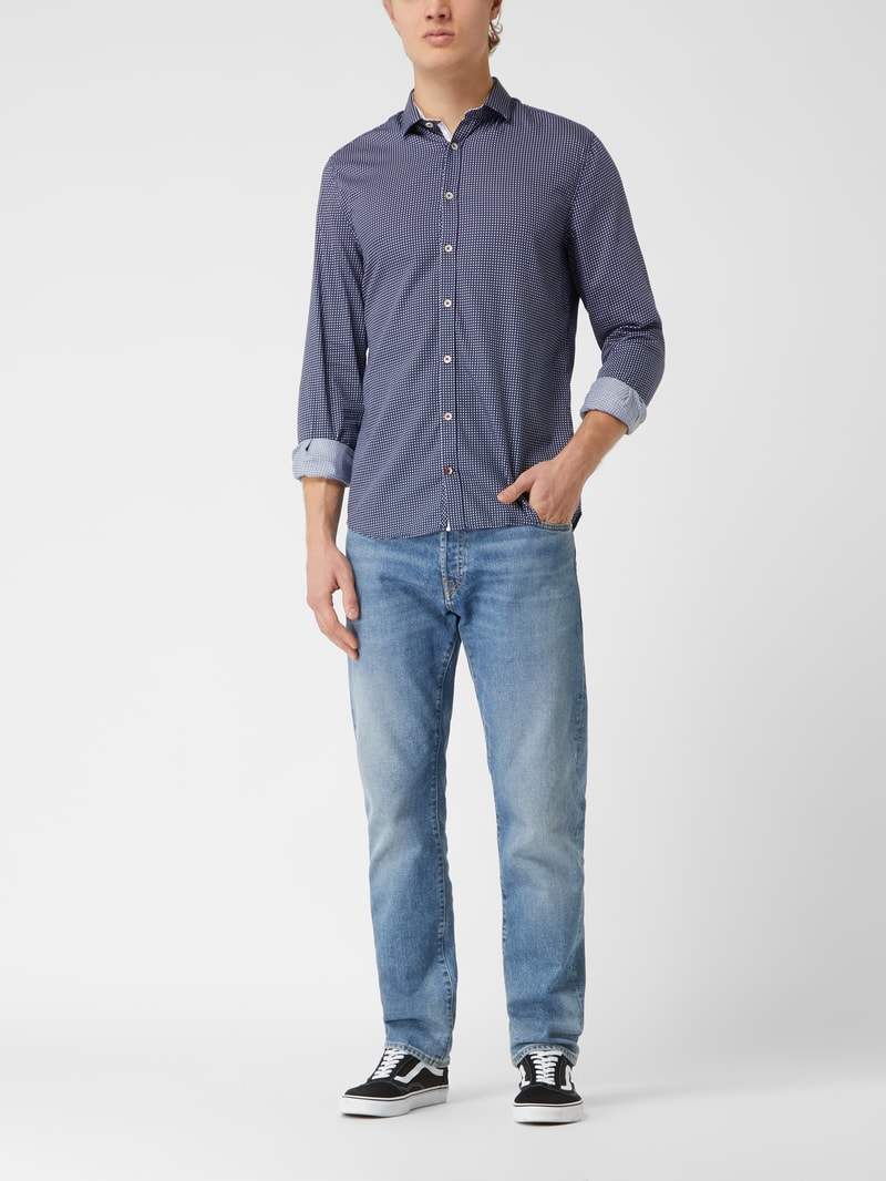 Regular Fit Business-Hemd aus Baumwolle in marineblau