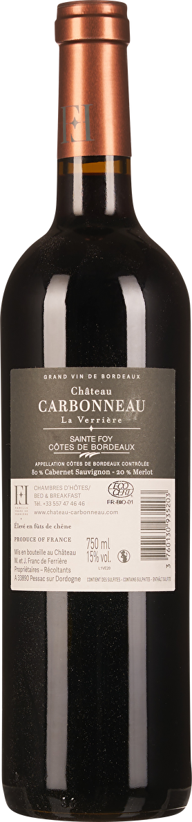Château Carbonneau Château Carbonneau La Verrière Sainte-Foy Côtes de Bordeaux 2020