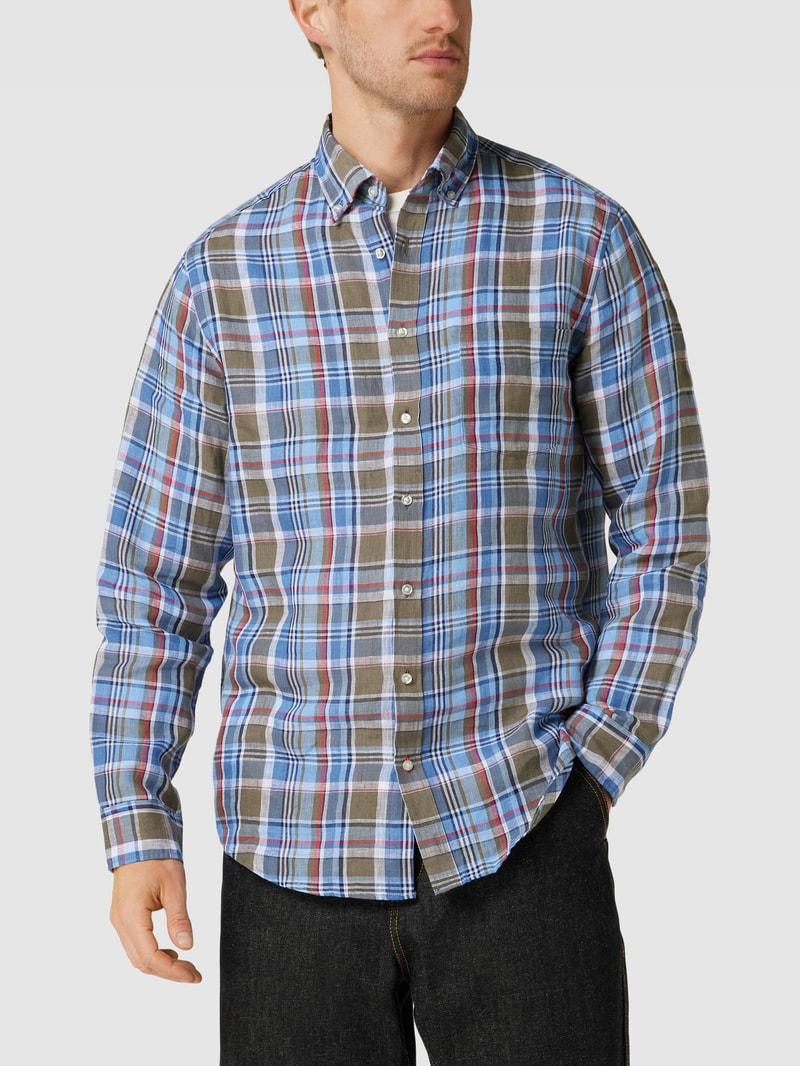 Leinenhemd mit Button-Down-Kragen in khaki