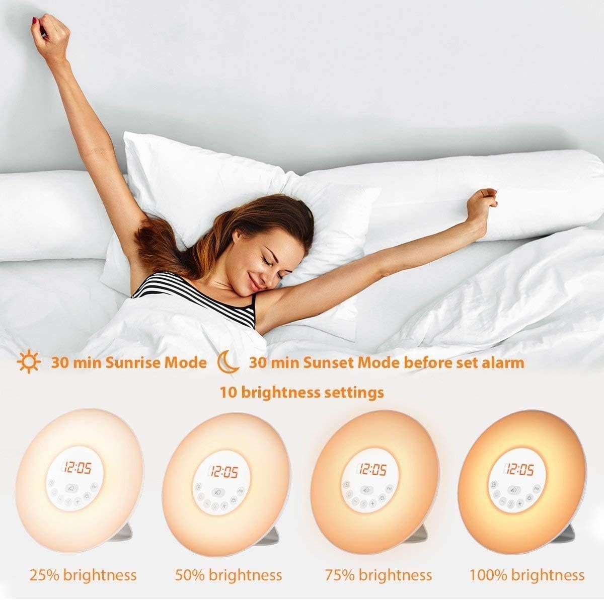 DOPWii Wecker Lichtwecker, Wake Up Light, mit 7 Farben & 10 Dimmstufen