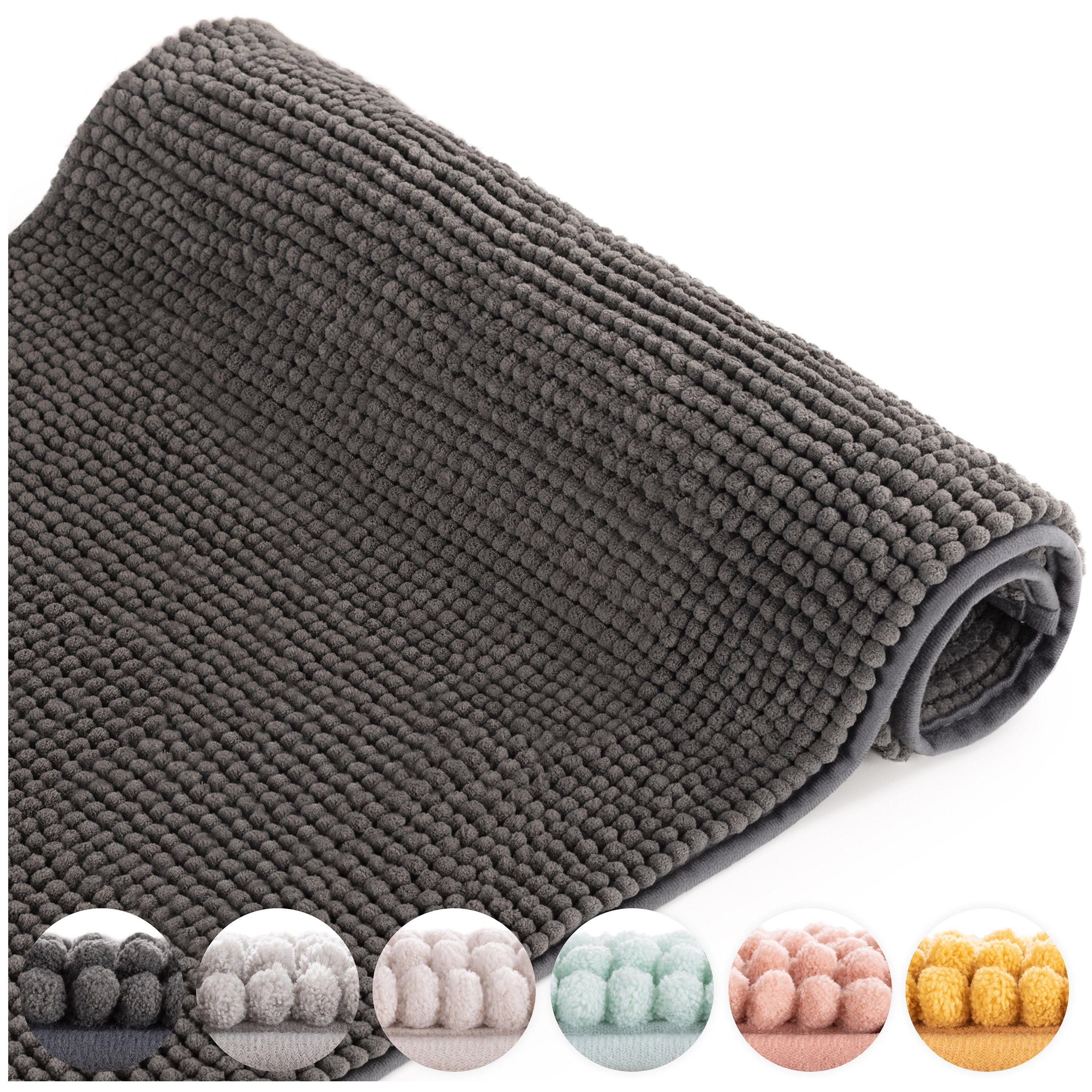 Badematte Chenille Badezimmerteppich, Badematte rutschfest Blumtal, strapazierfähig, rutschfest, Polyester, Läufer, Weicher Badvorleger, Badteppich / 40°C maschinenwaschbar