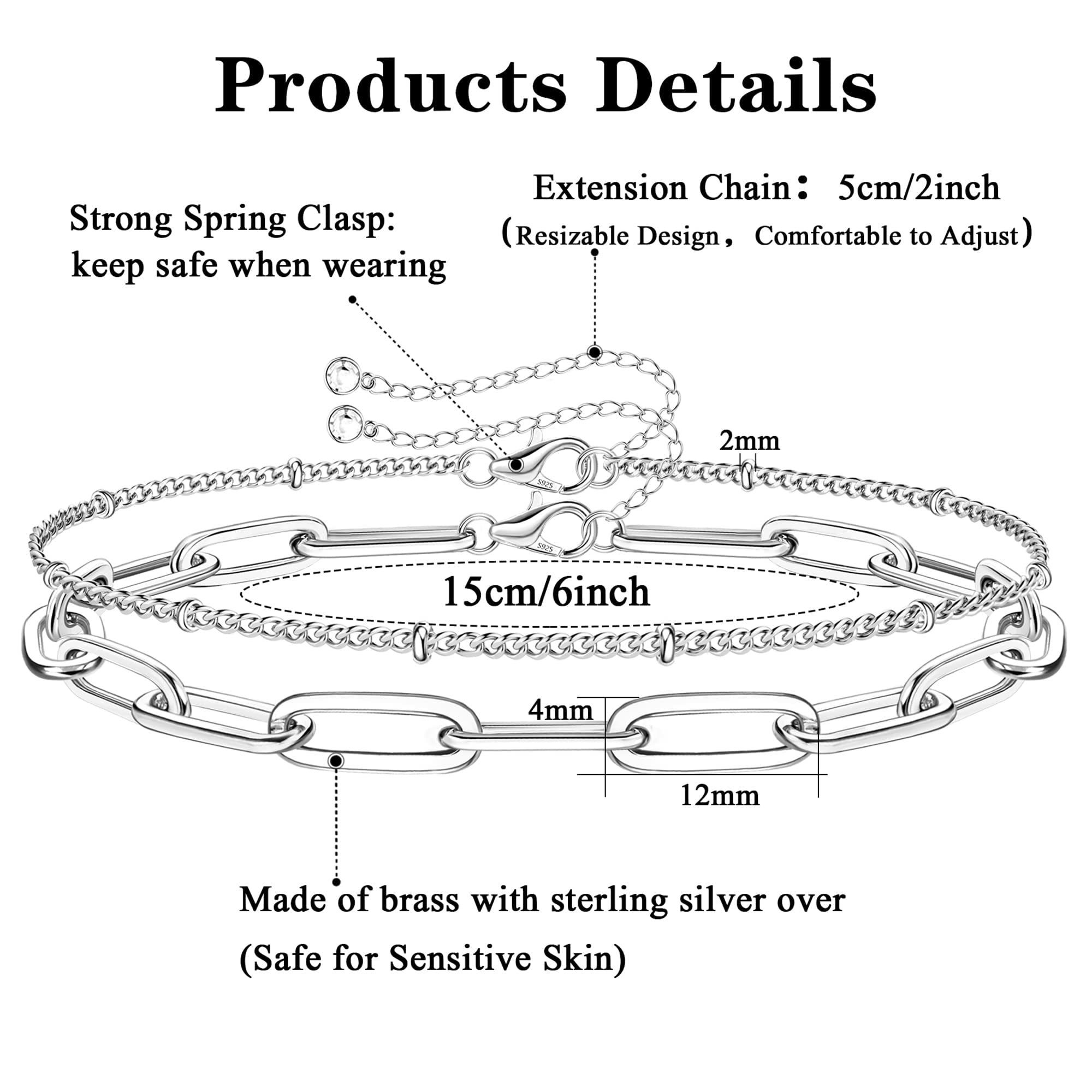 POCHUMIDUU Armband Armband Silber 925 für Damen Schließe Büroklammer Kette Armbänder, Armband Verstellbare Armbänder für Frauen