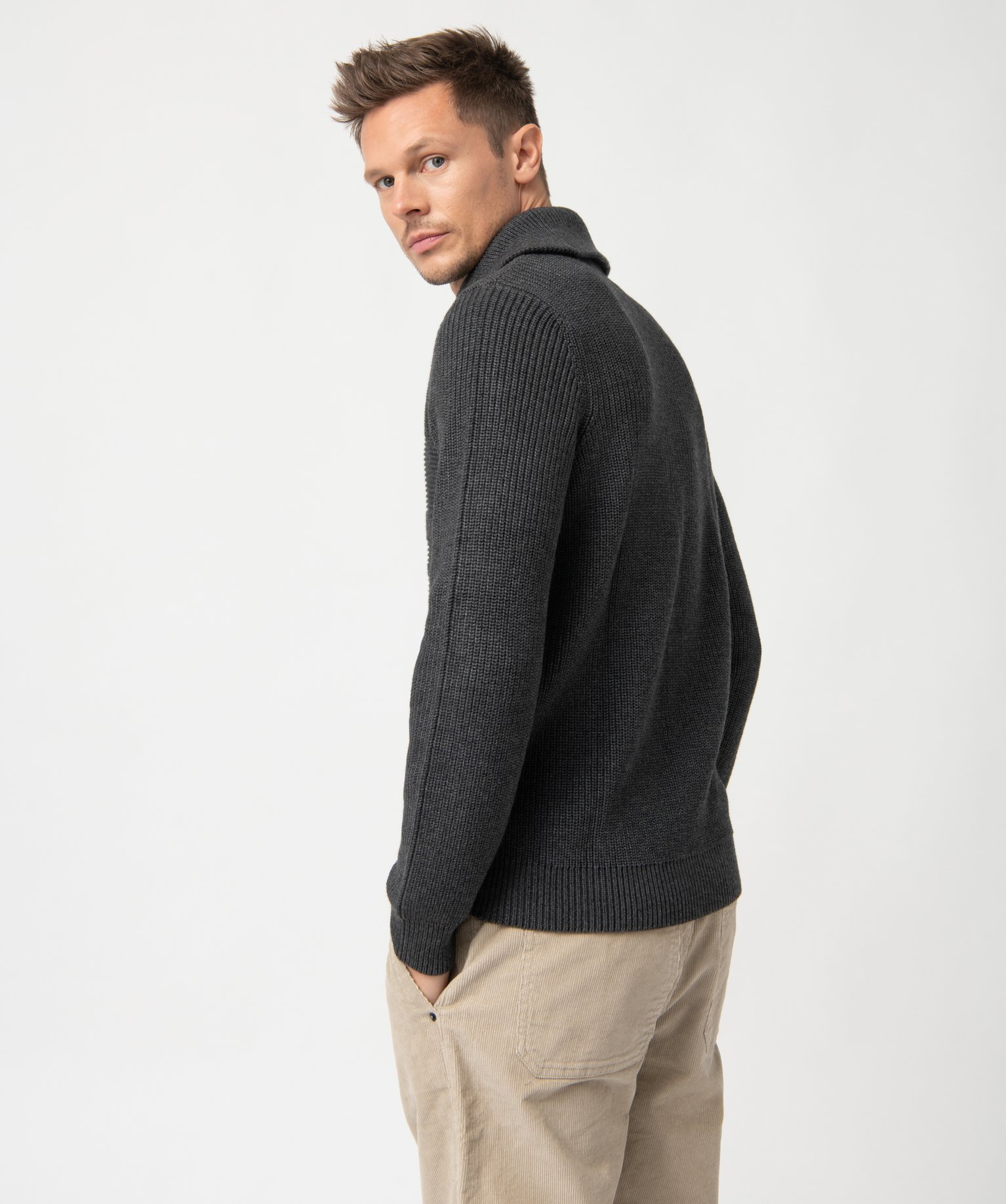 Pull homme en grosse maille à col camionneur noir | GEMO