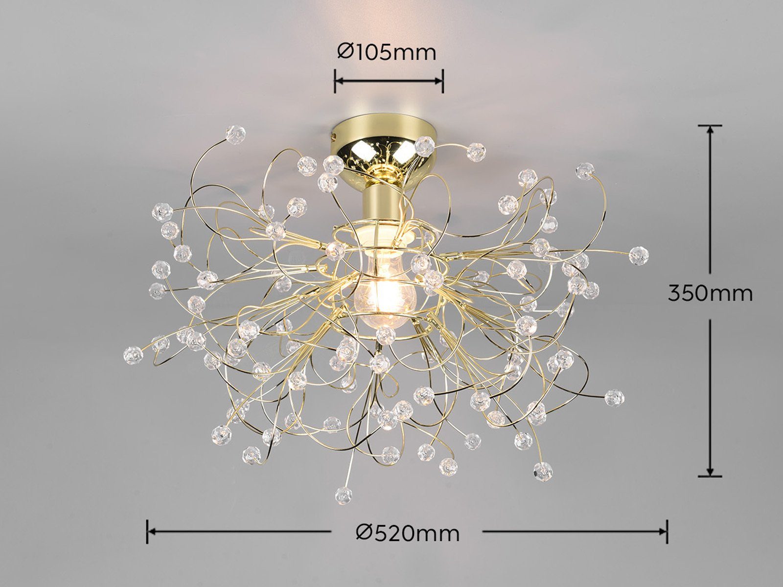 meineWunschleuchte LED Deckenleuchte, Dimmfunktion, LED wechselbar, Warmweiß, ausgefallene Designer Kristall-lampe Treppenhaus & Galerie Gold Ø 52cm