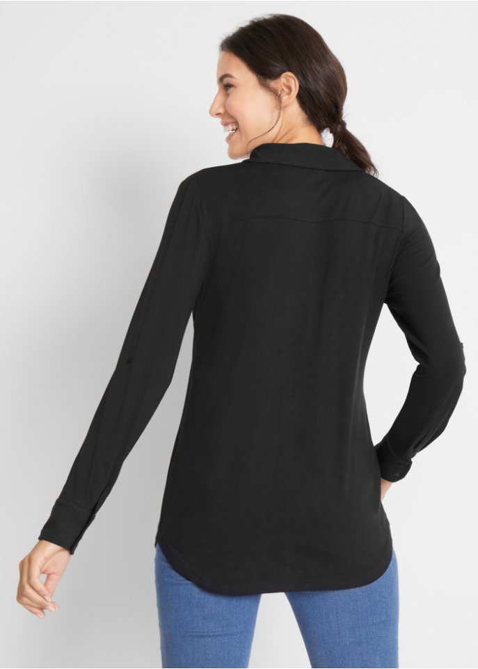 Jersey-Shirtbluse, lang
