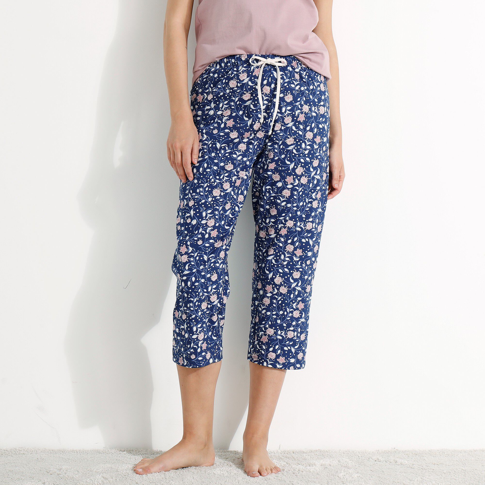 Pantacourt pyjama coton imprimé floral