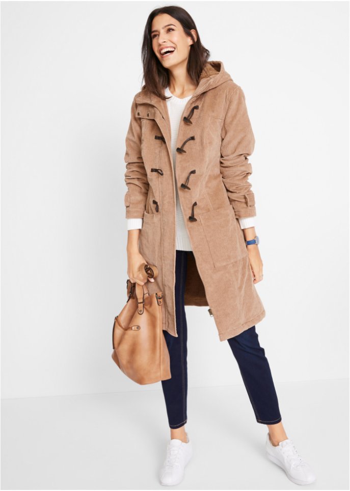 Gefütterter Cord-Dufflecoat, halblang