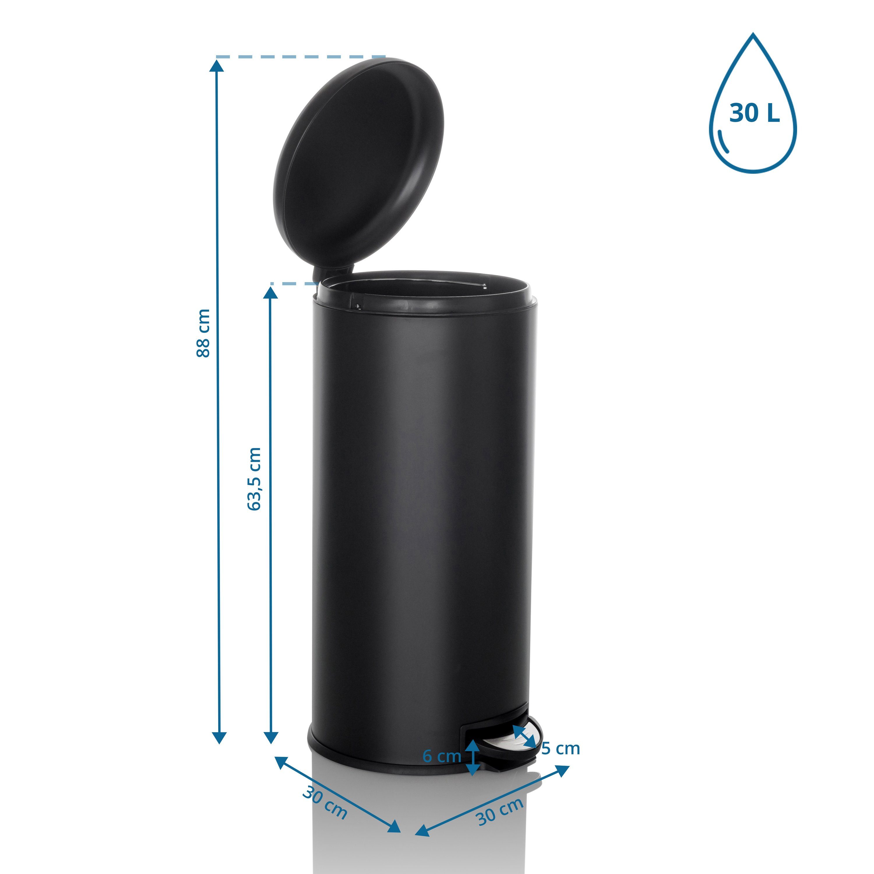 hjh OFFICE Mülleimer Mülleimer CLEAN STEP Eisen, 30L, Abfalleimer mit Softclose