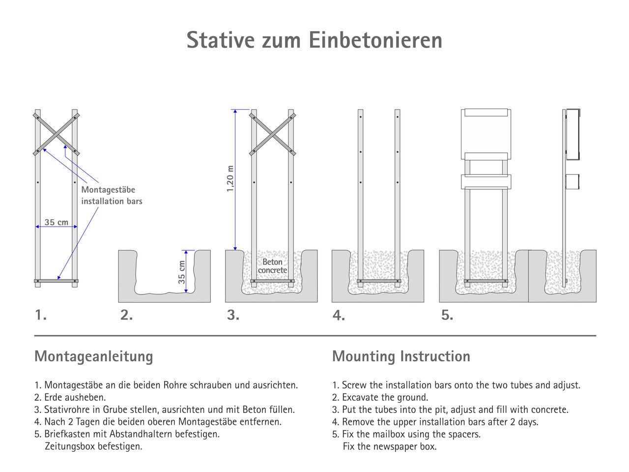 Keilbach Designprodukte Keilbach Stativ für Briefkasten und Zeitungsbox, Edelstahl, zum Einbetonieren