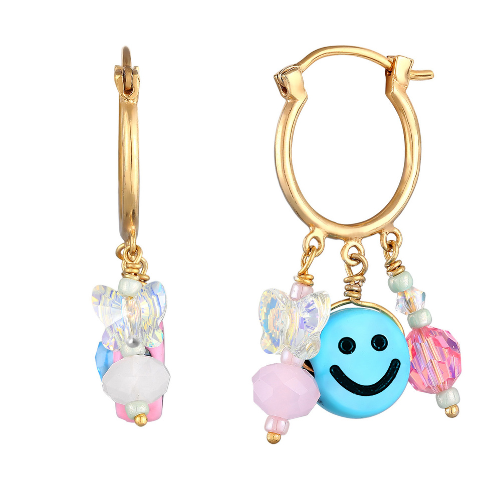 Elli Elli Boucles d'Oreilles Créoles pour Femmes Smile Emoji  Perles avec cristal de v Boucles d'oreilles
