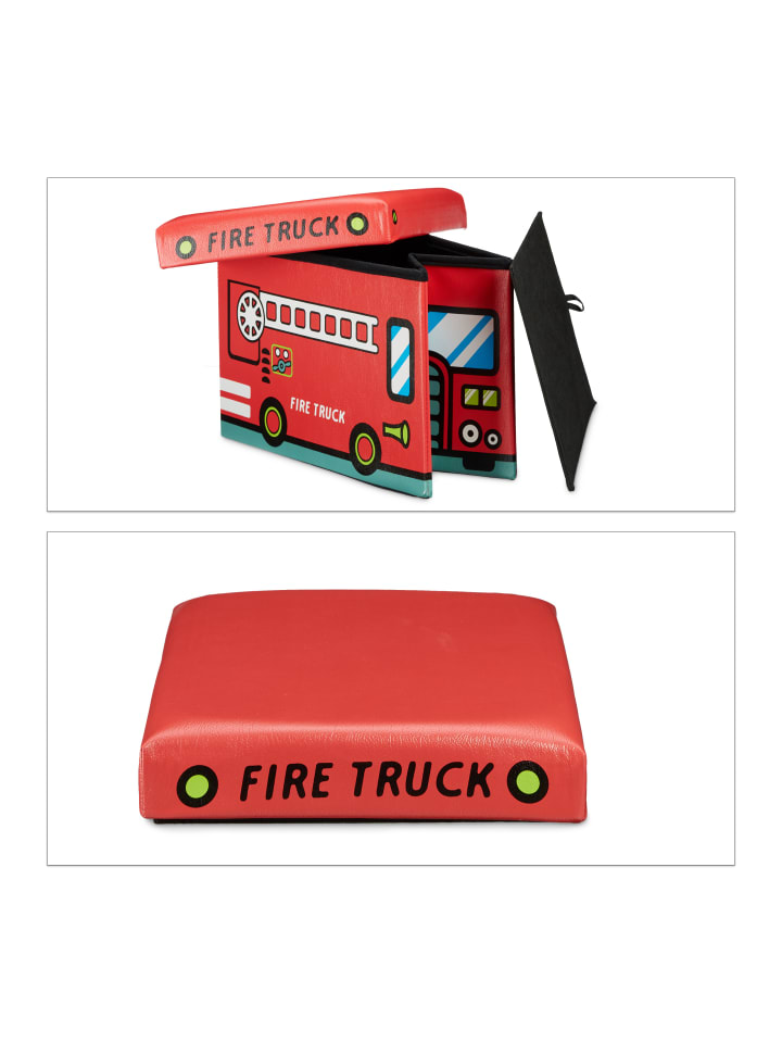 relaxdays Spielzeugkiste Feuerwehr in Rot - (B)48 x (H)32 x (T)32 cm günstig kaufen onesize