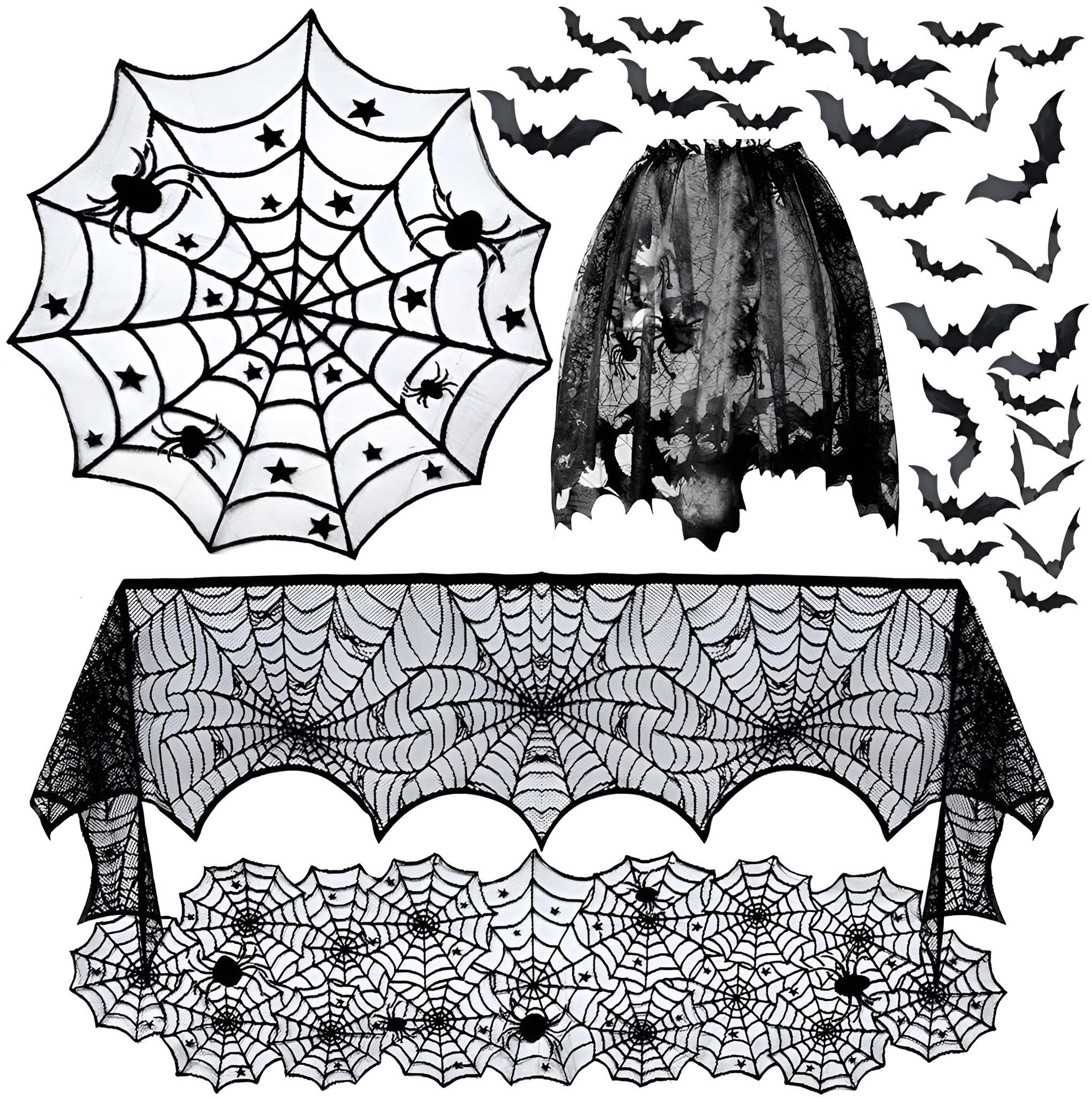Suzakuin Arbeitsplatte Halloween Spinnennetz Tischtuch Tischfahne Mantel Schal Lampenschirm