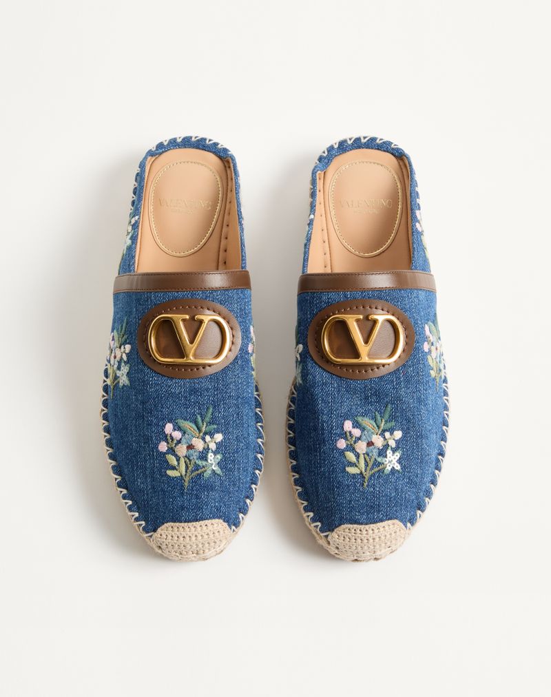 VLogo Signature Denim Mule med Blomsterbroderi 25 mm