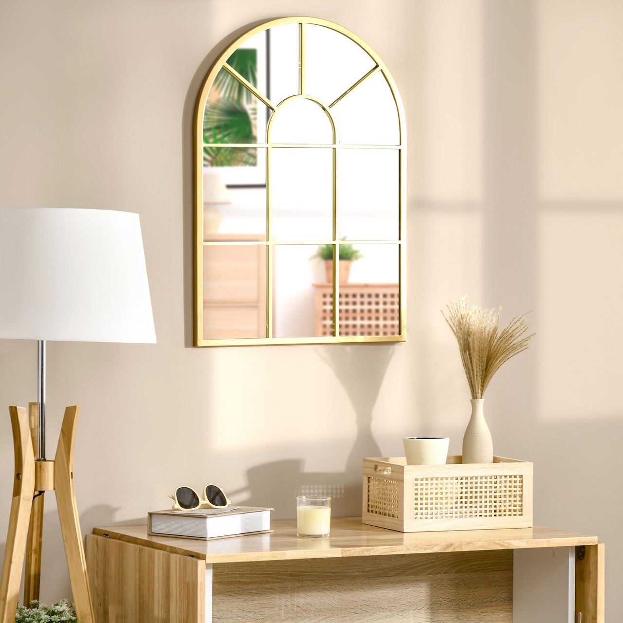 HOMCOM Wandspiegel Fensterspiegel 70 x 50cm Flurspiegel mit Metallrahmen Gold