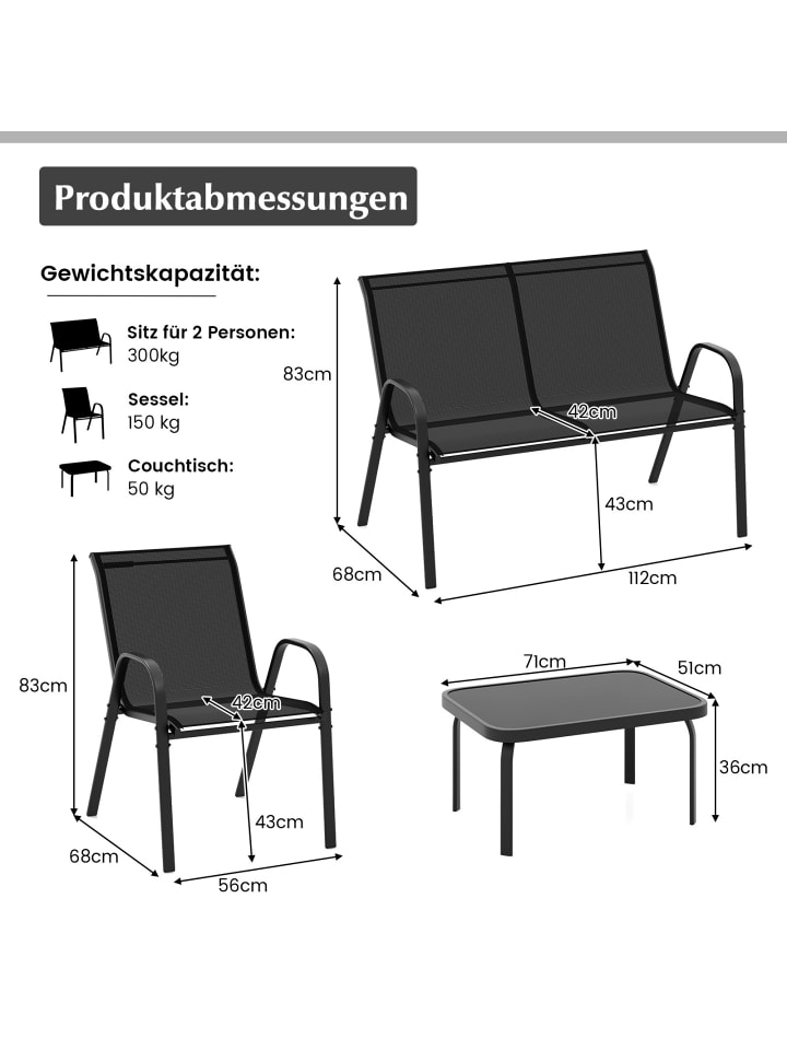 COSTWAY 4 tlg. Patio Metallstuhl Set in Schwarz günstig kaufen onesize