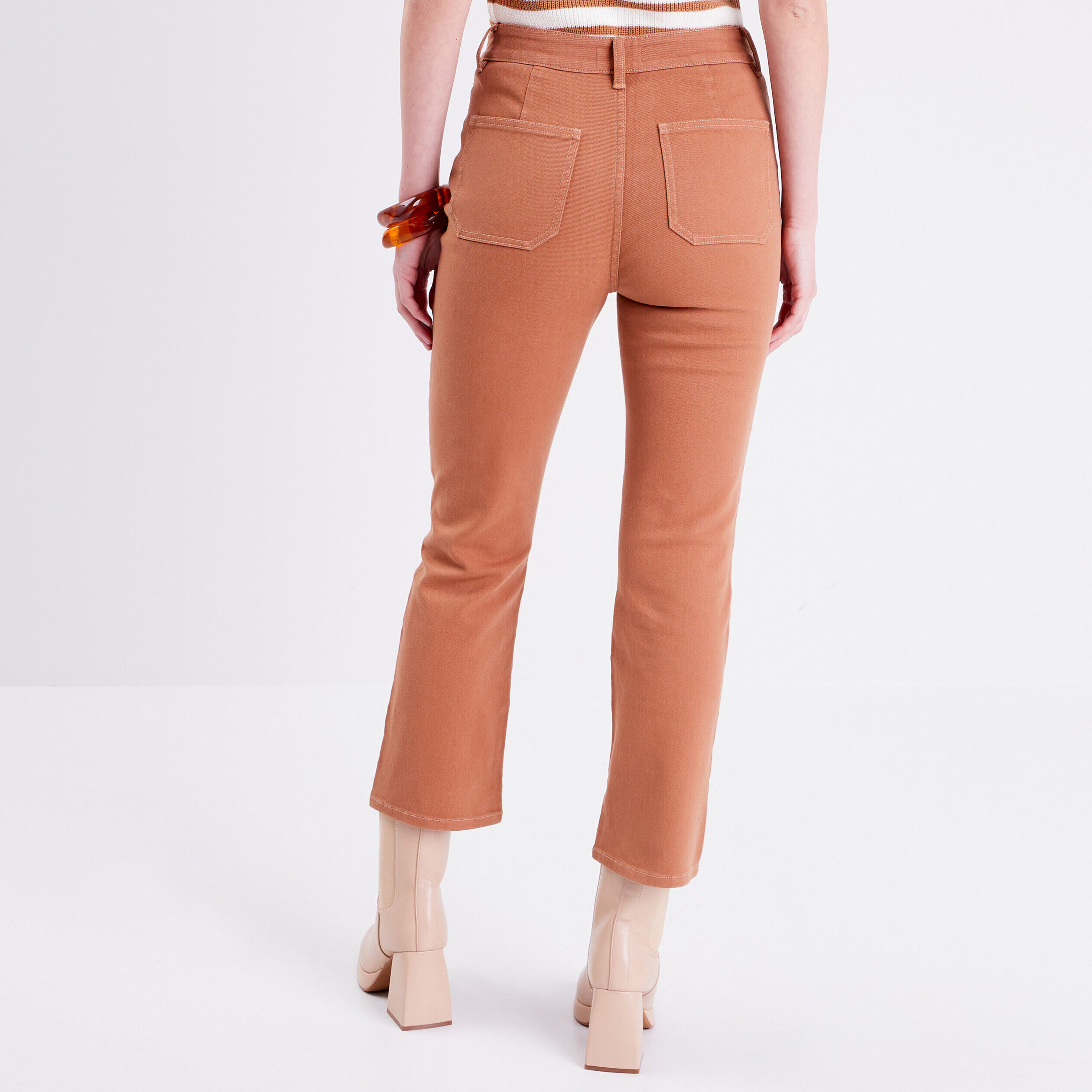 Jeans flare poches plaquées beige femme | Cache Cache