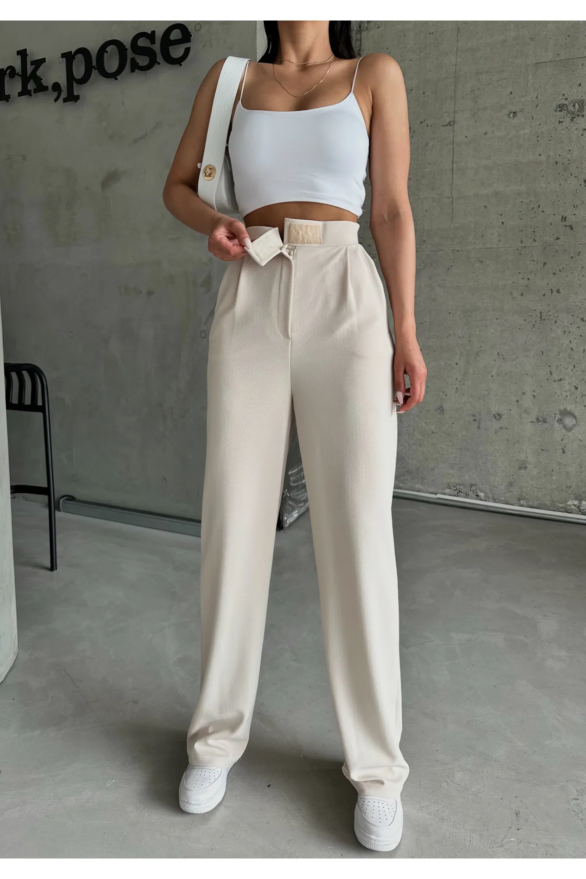 Laluvia  Parla Damen-Palazzo-Hose aus Lycra mit Klettverschluss in Steinfarbe