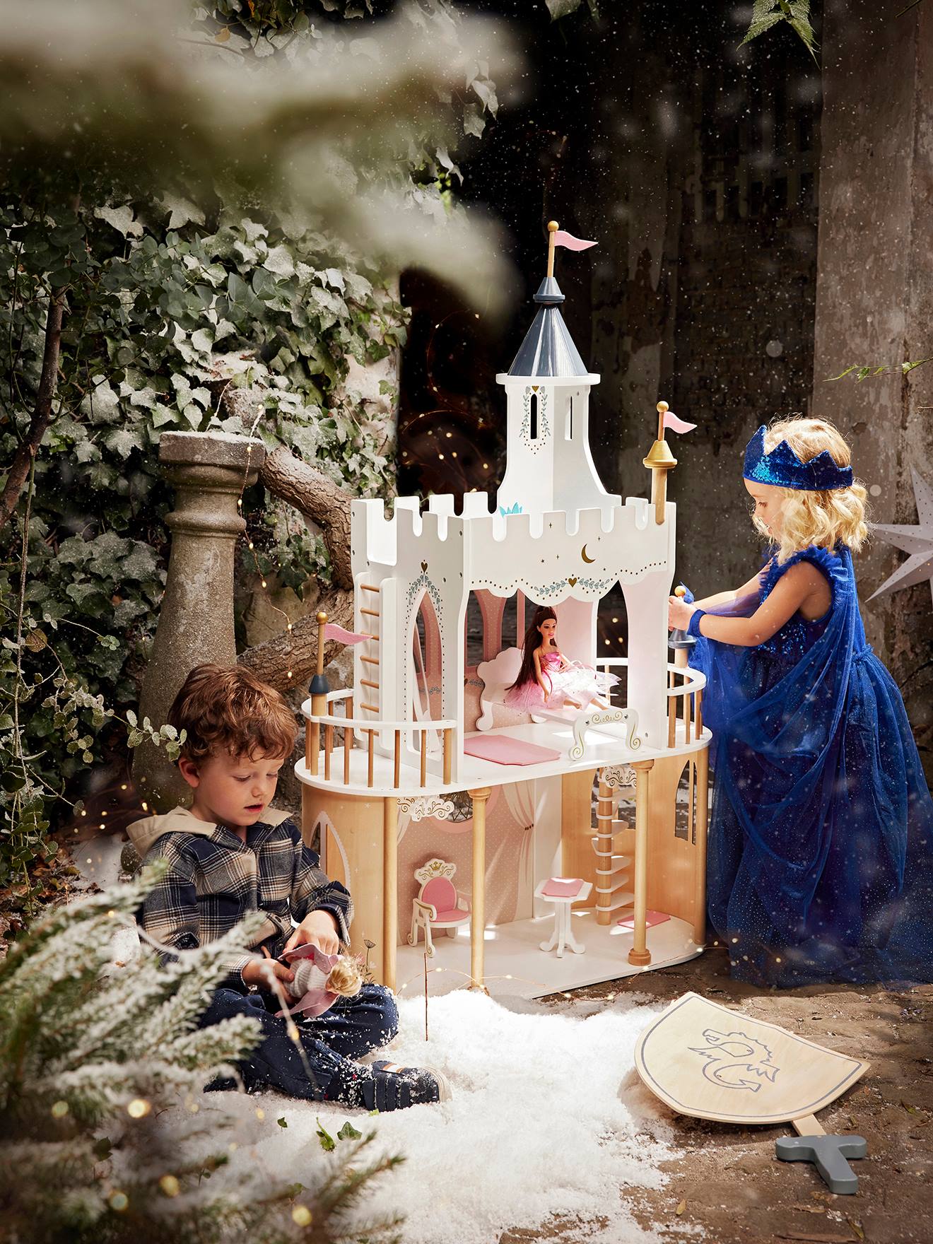 Château de princesse pour poupées mannequins en bois FSC® blanc