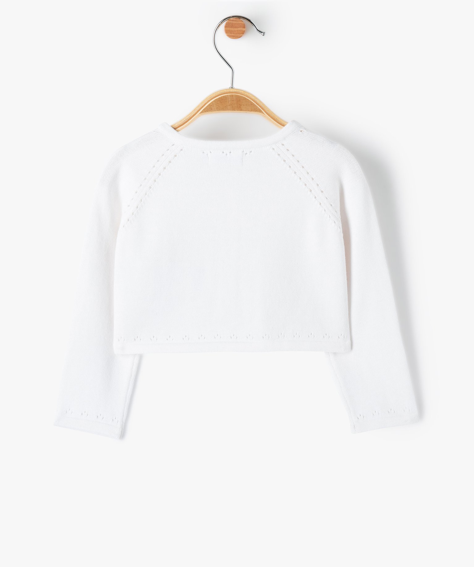 Gilet bébé fille court à maille ajourée blanc | GEMO