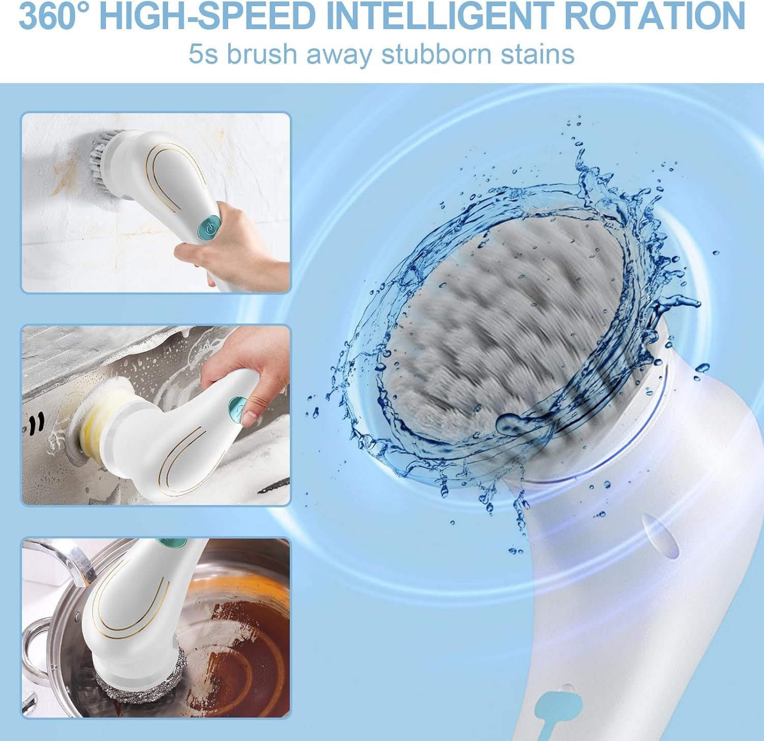 DOPWii Reinigungsbürsten-Set Elektrische Reinigungsbürste, Scrubber 360° mit 5 Ersatzbürsten