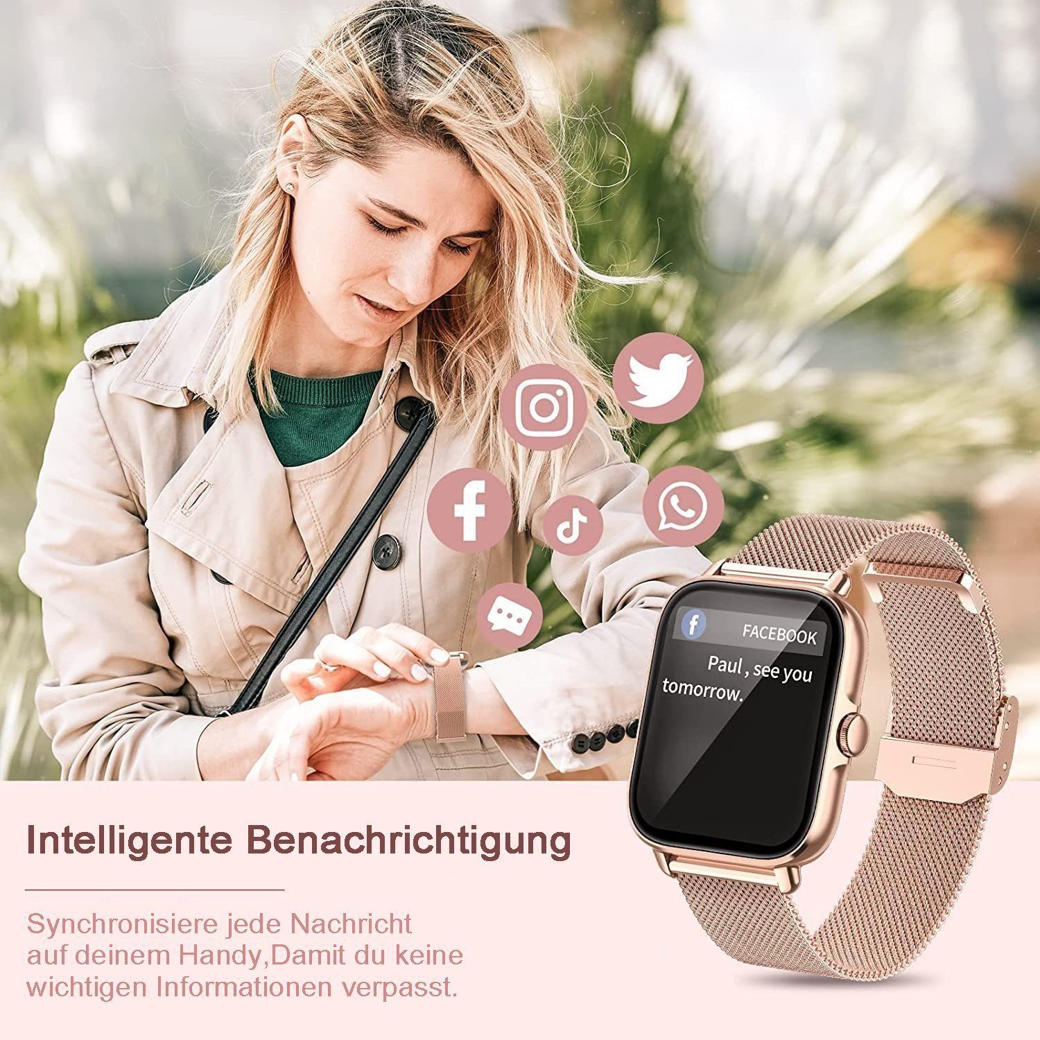 Mutoy Smartwatch, Damen Herren Smartwatch, Fitness Tracker Uhr Smartwatch (Fitnessuhr mit Telefonfunktion,Smartwatch Fitness Tracker Uhr IP67 Wasserdicht,1.7