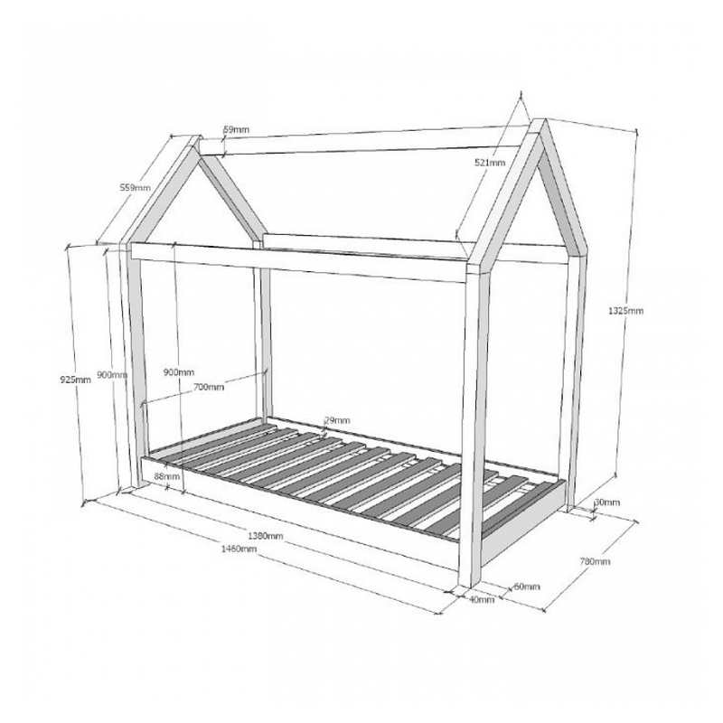Lit cabane 70x140cm naturel