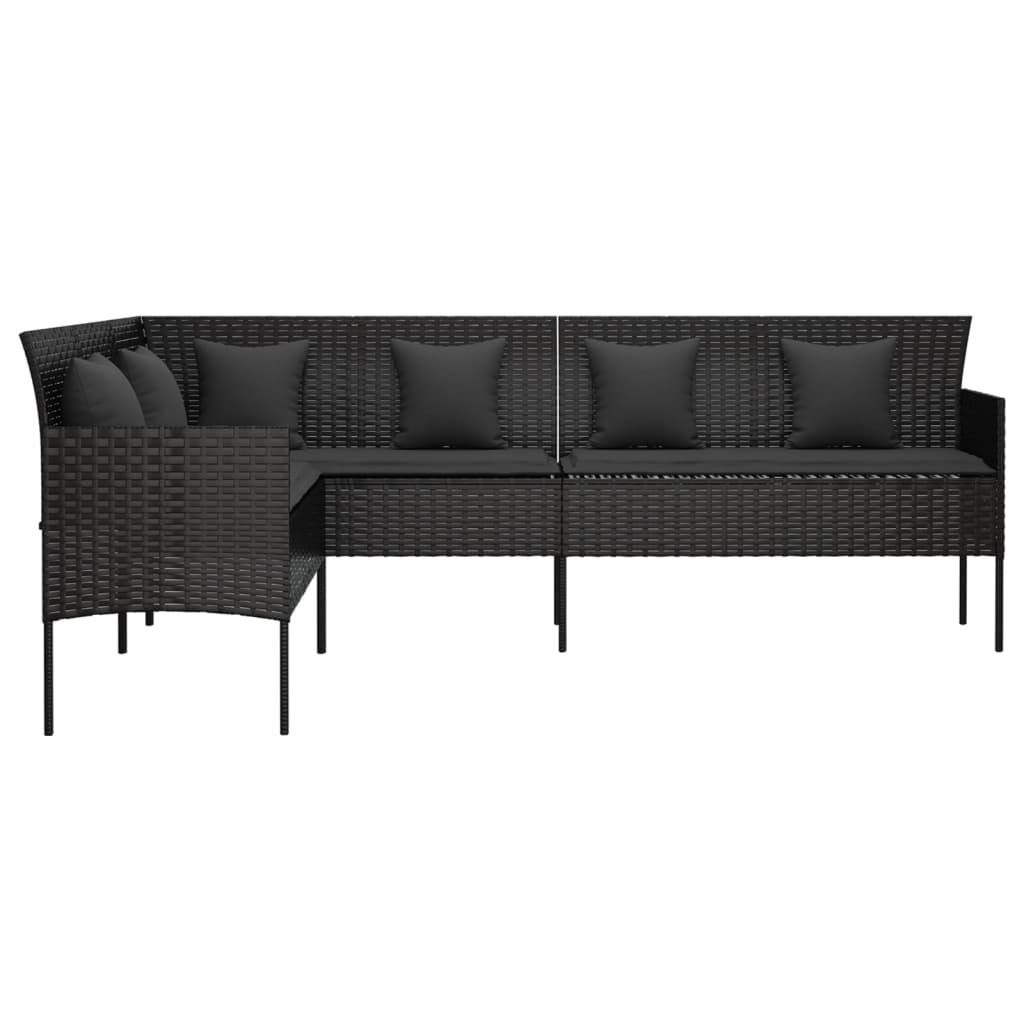 vidaXL Loungesofa Gartensofa in L-Form mit Kissen Schwarz Poly Rattan, 1 Teile