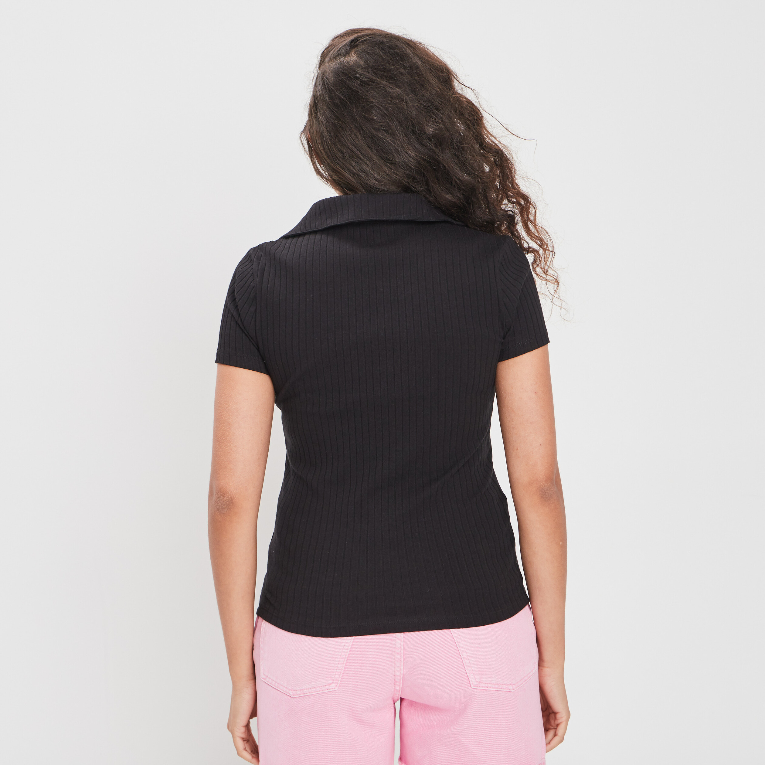 T-shirt col polo manches courtes noir femme | La Halle