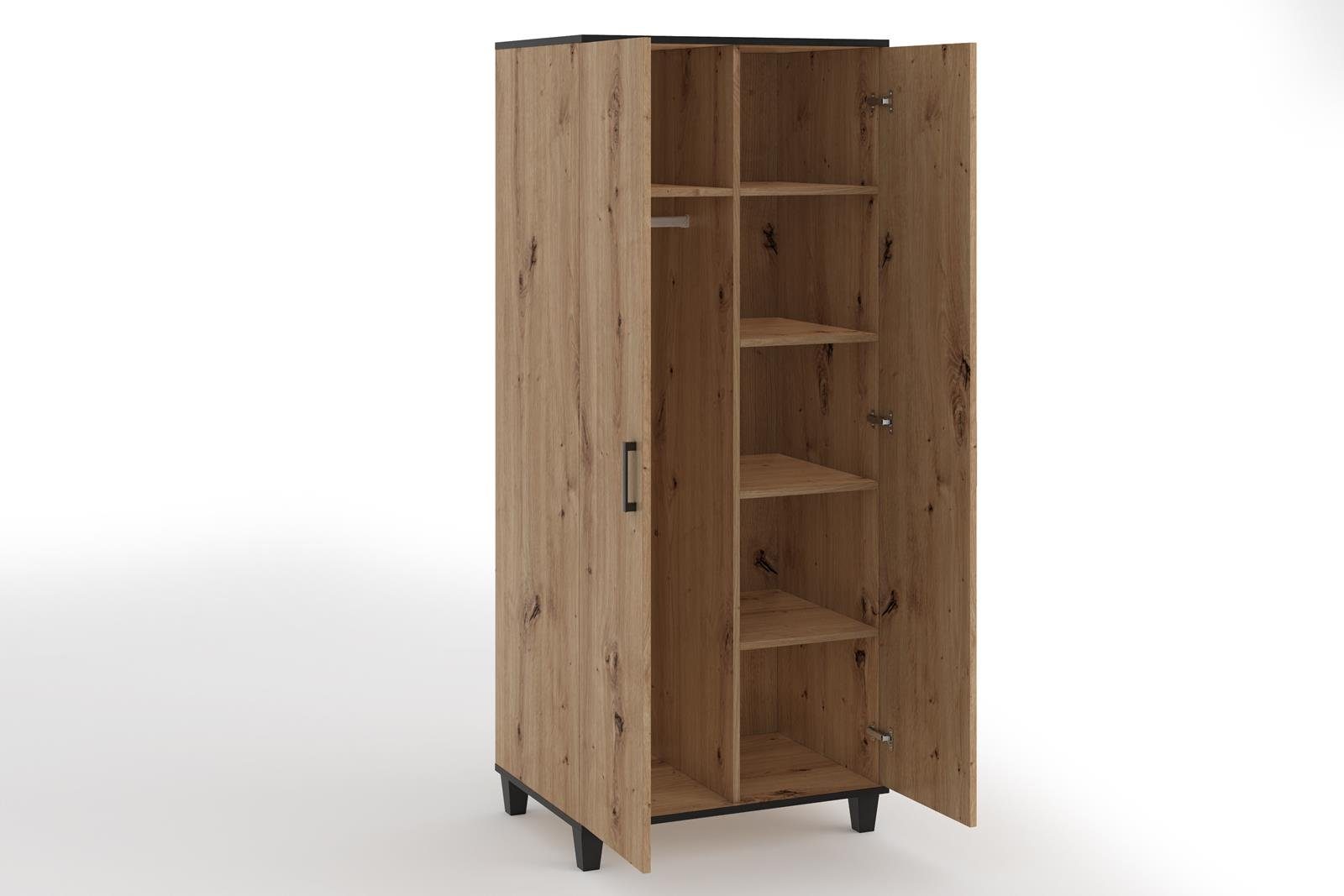 Beautysofa Stauraumschrank P11 (2x Türen, Holzbeine) Stauraumschrank mit Spiegel, mit Einlegeböden und Kleiderstange