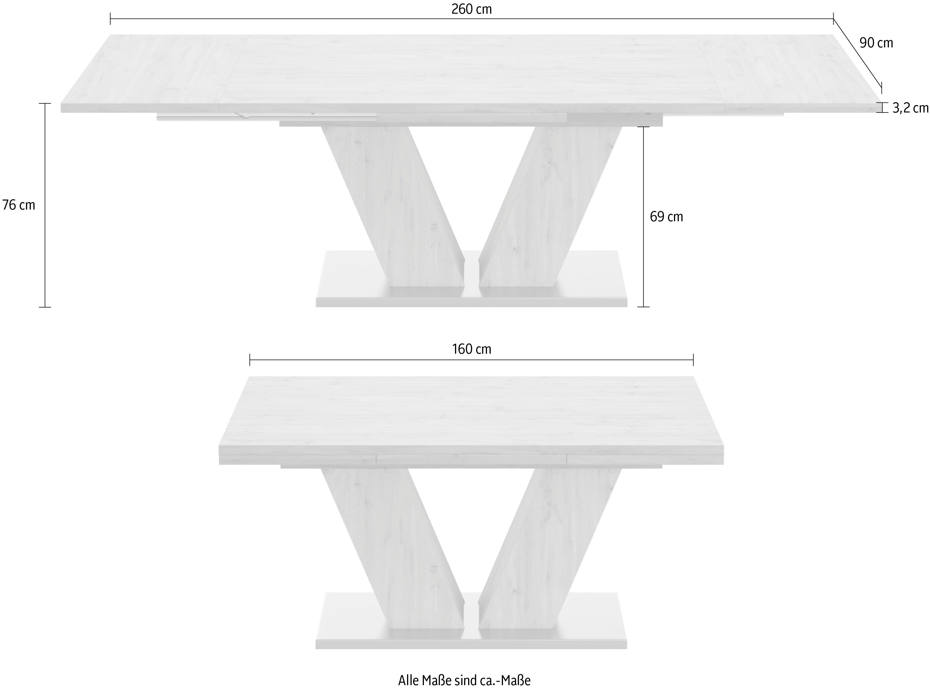Mäusbacher Esstisch Komfort D, mit V-Gestell in asteichefarben und mit Auszug, Breite 160-260 cm