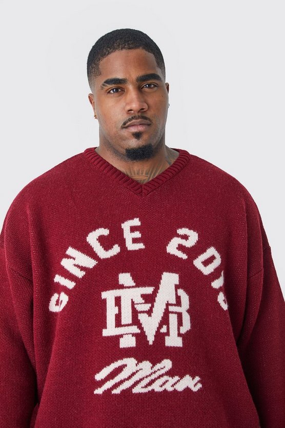 Plus Oversize Fußball-Pullover mit V-Ausschnitt
