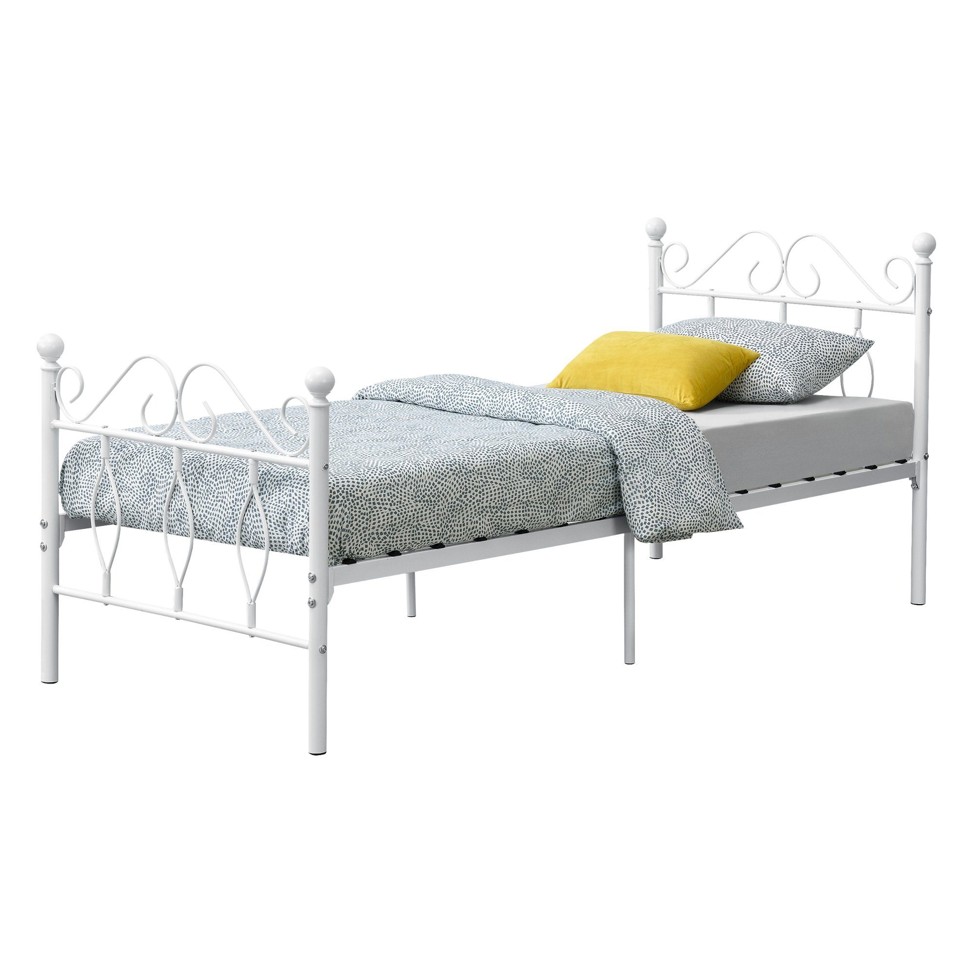 en.casa Metallbett, Apolda Gästebett mit Stahlramen 90x200 cm Weiß