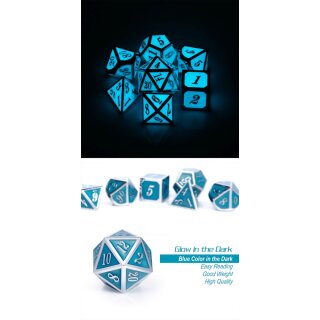 Metal & Enamel Dice Set: Blue Glow in the Dark (7)