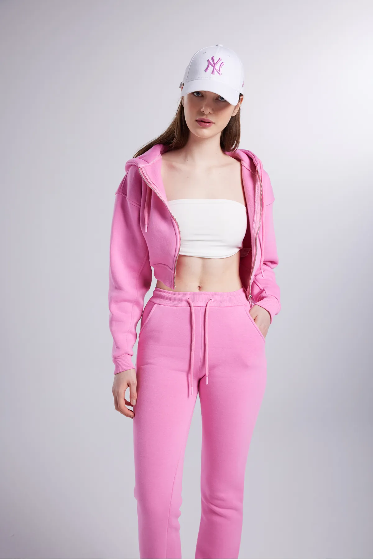 HOLLY LOLLY  Damen-Jogginghose mit hohem Bund, gerade geschnitten, in Roségold gemischt, in Rosa