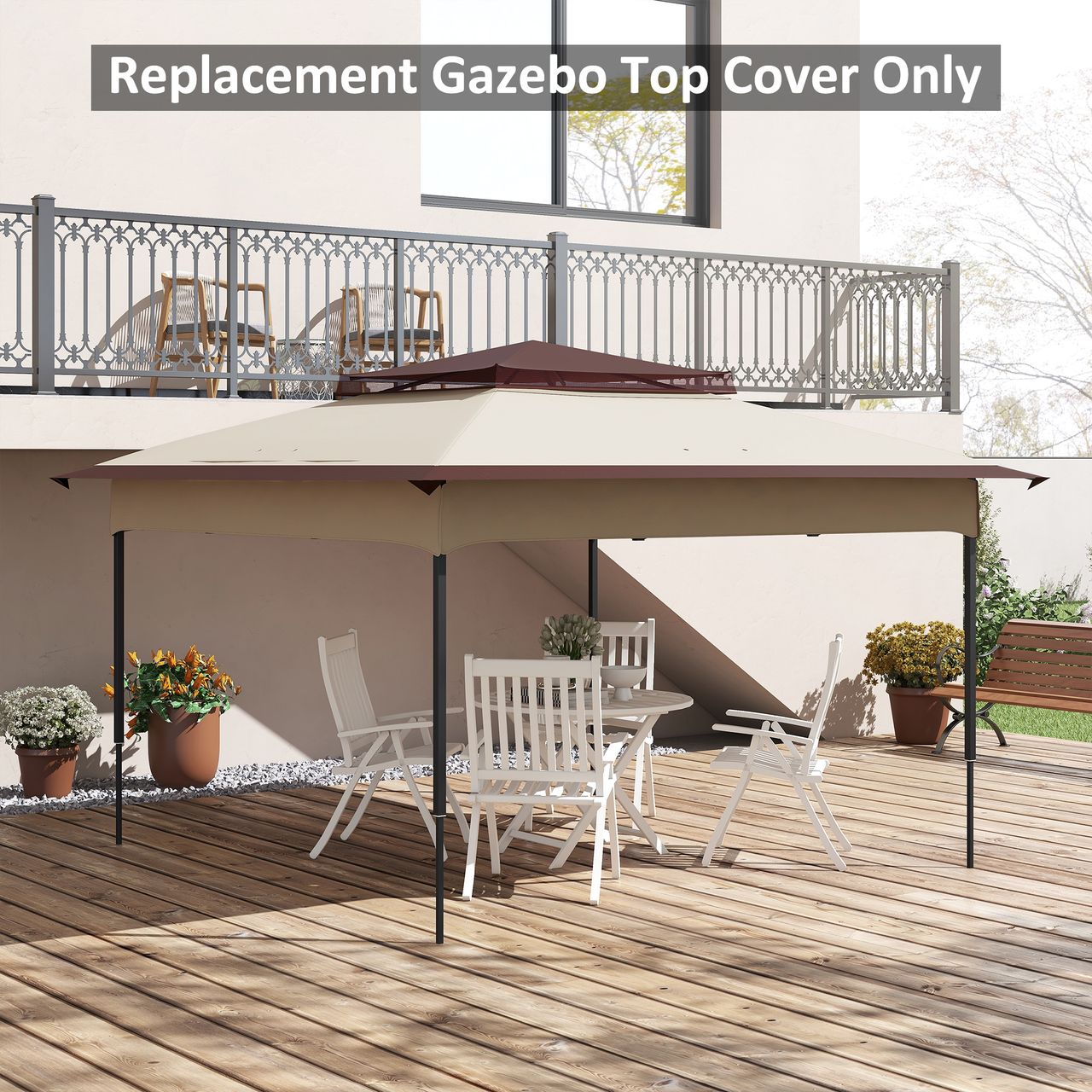 Outsunny 3.25mx3.25m 2-Tier Gazebo Cover Replacement, 30  UV Protection, Beige