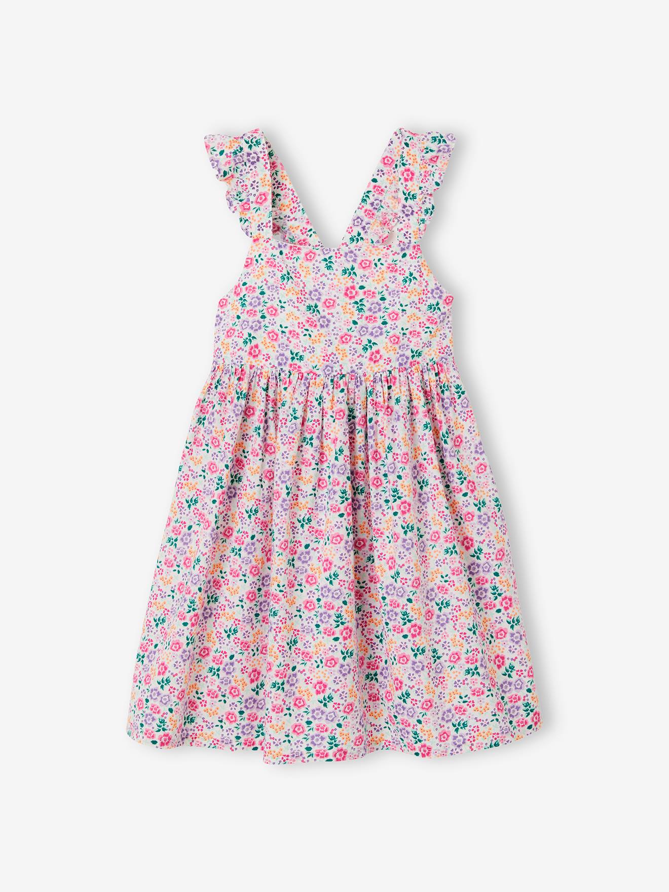 Robe à fleurs bretelles volantées fille blanc imprimé