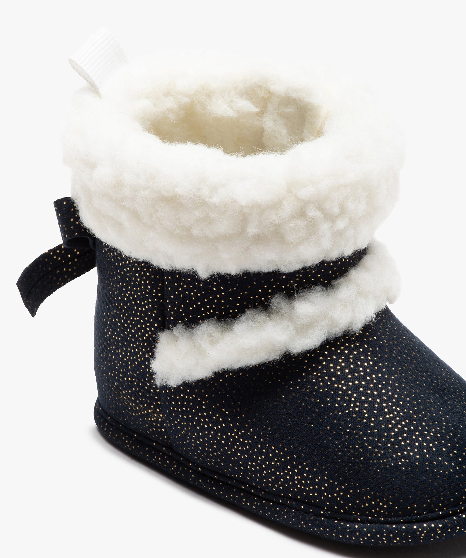 Chaussons bébé fille boots pailletées à col sherpa marine | GEMO