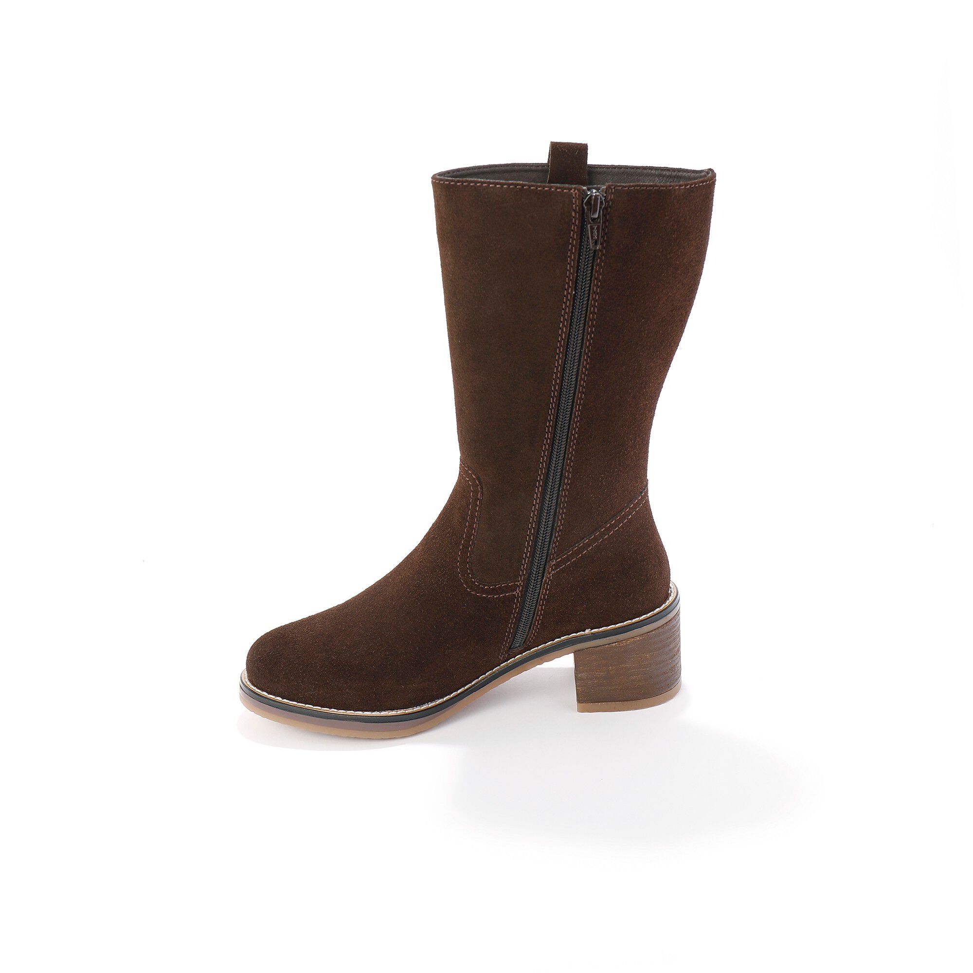 Bottes mi-hautes en croûte de cuir à talon