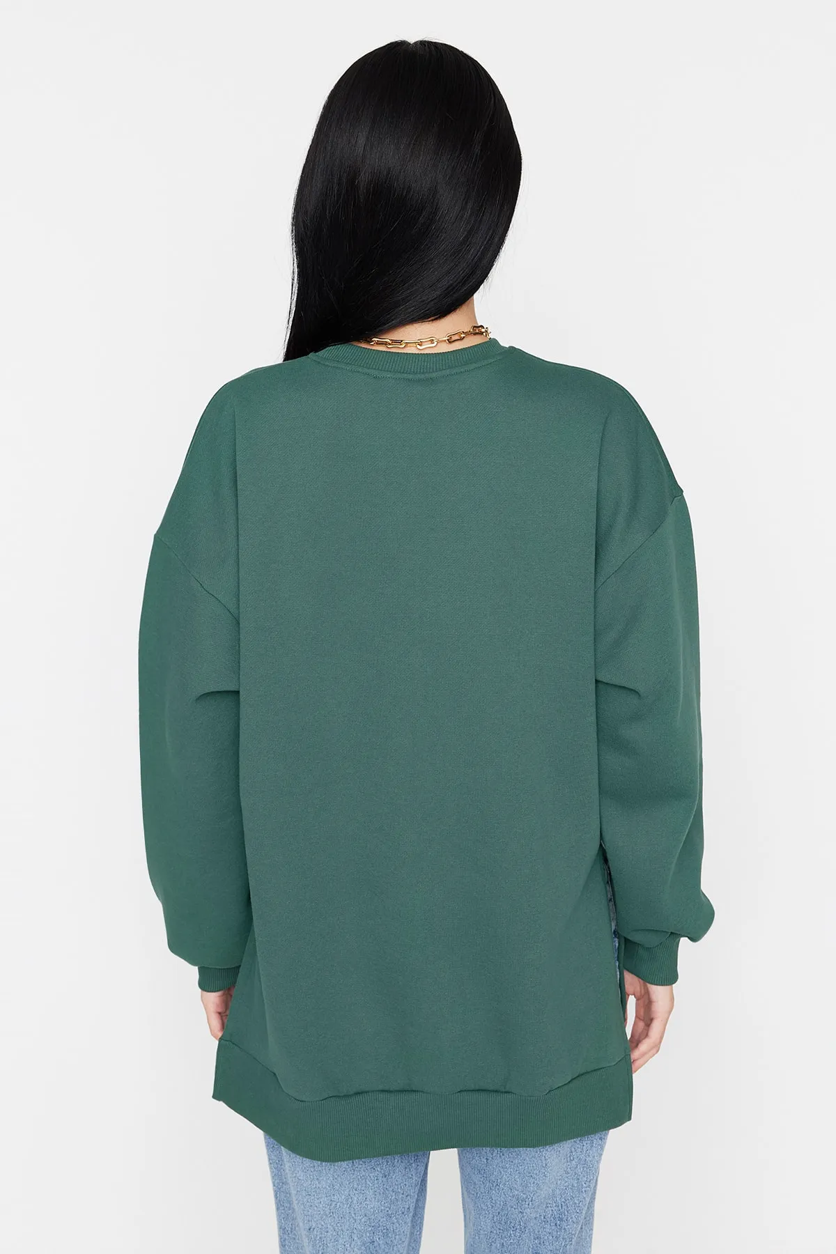 Trendyol Collection  Grünes Oversize/Weite Passform Gestricktes Sweatshirt mit Schlitzdetail innen aus dickem Fleece TWOAW23SW00195