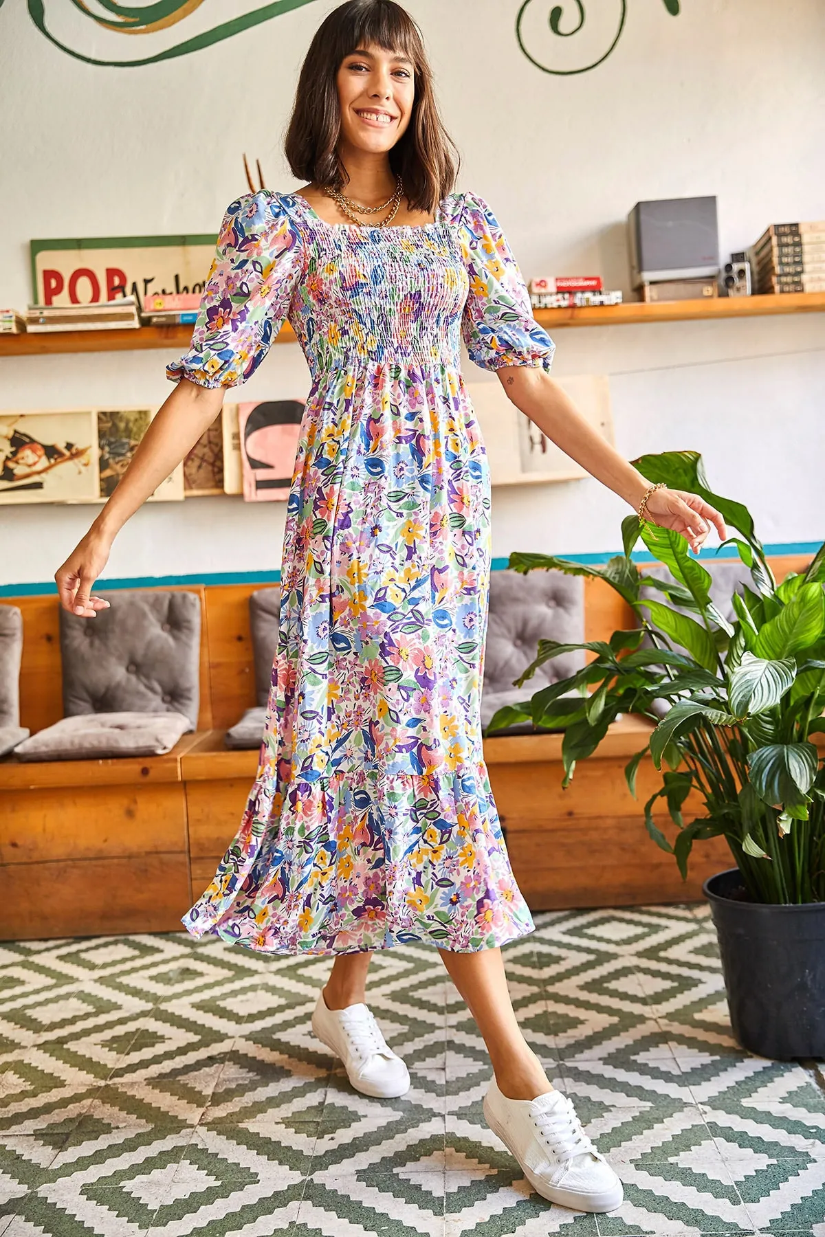 Olalook  Mehrfarbiges Gimped Casual-Kleid aus gewebter Viskose für Damen ELB-19001483