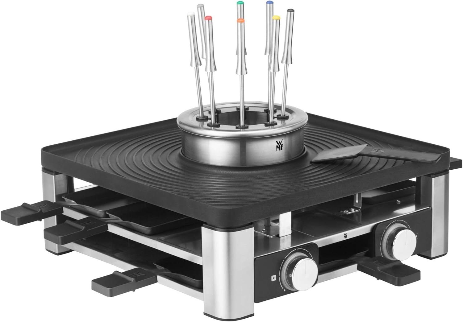 WMF Raclette und Fondue-Set 3in1 Gourmet Station für 8 Personen, Raclette Fondue Kombi, 8 Raclettepfännchen, 1800,00 W, Silvester, Weihnachten, Raklett, 4 Personen, 2 Personen, 6 Personen