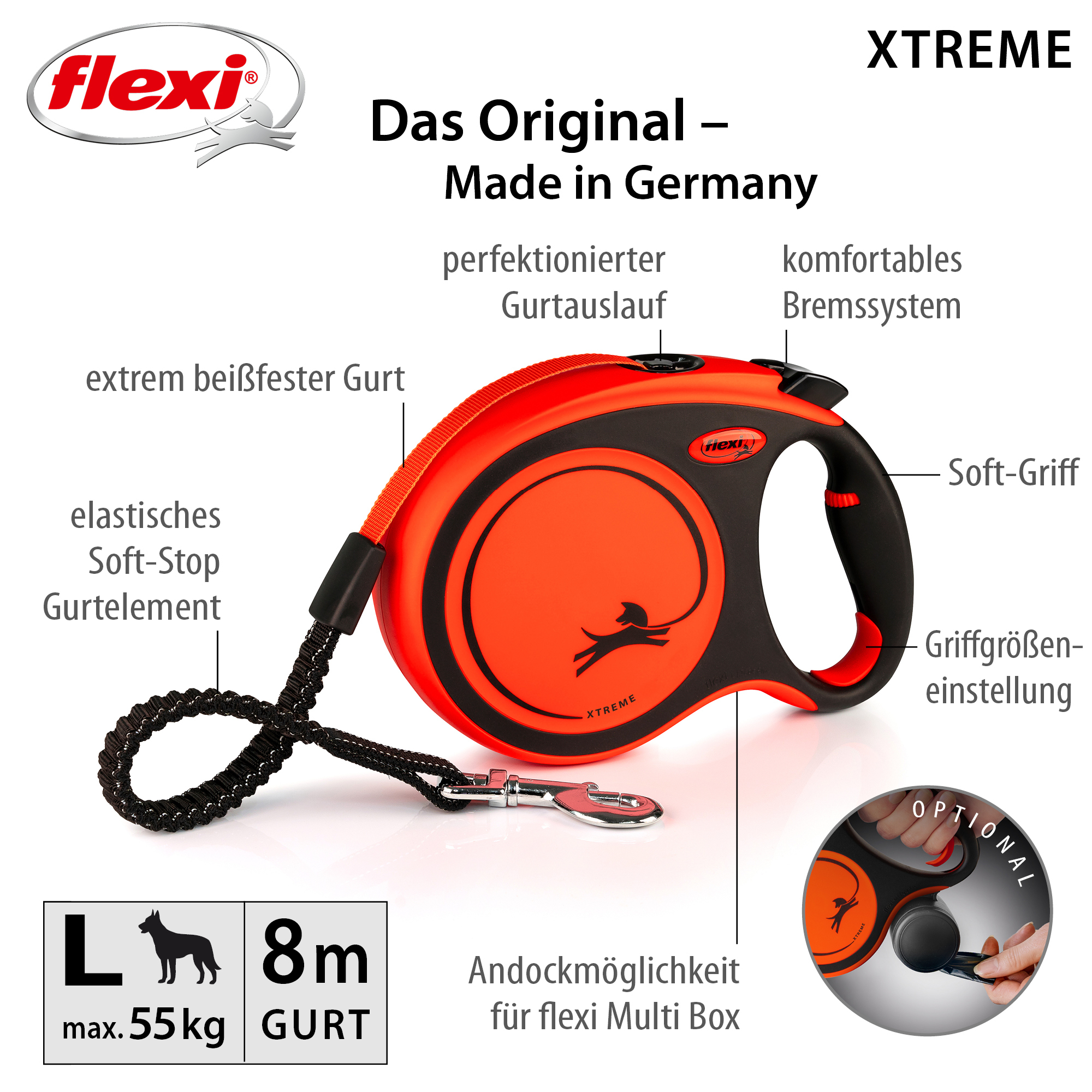 Flexi Hundeleinen Flexi XTREME Gurt-Rollleine orange/ schwarz L, 8 m