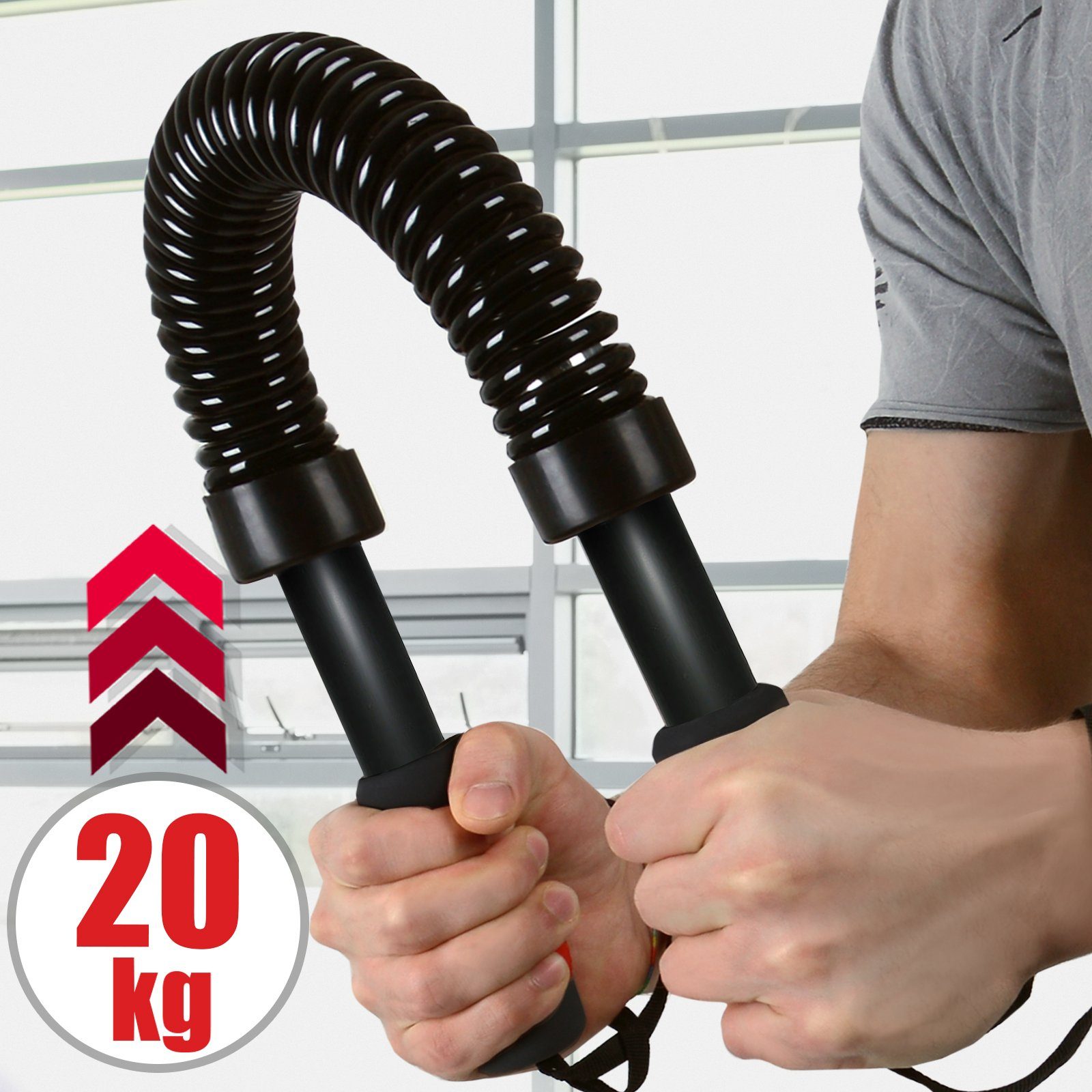 Physionics Hantel Biegehantel - 20/30/40/50 kg, Stahl, Schwarz, für Arm und Unterarm, Bizeps und Brust Krafttraining - Königsfeder, Power Twister, Armtrainer, Expander, Spannfeder, Widerstandsfeder
