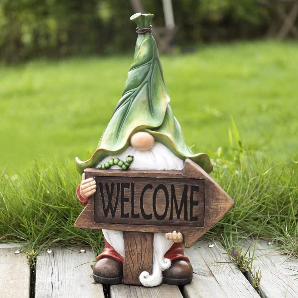 GelldG Gartenfigur Gartenzwerg mit Solarlicht, Wetterfeste Gartenfiguren