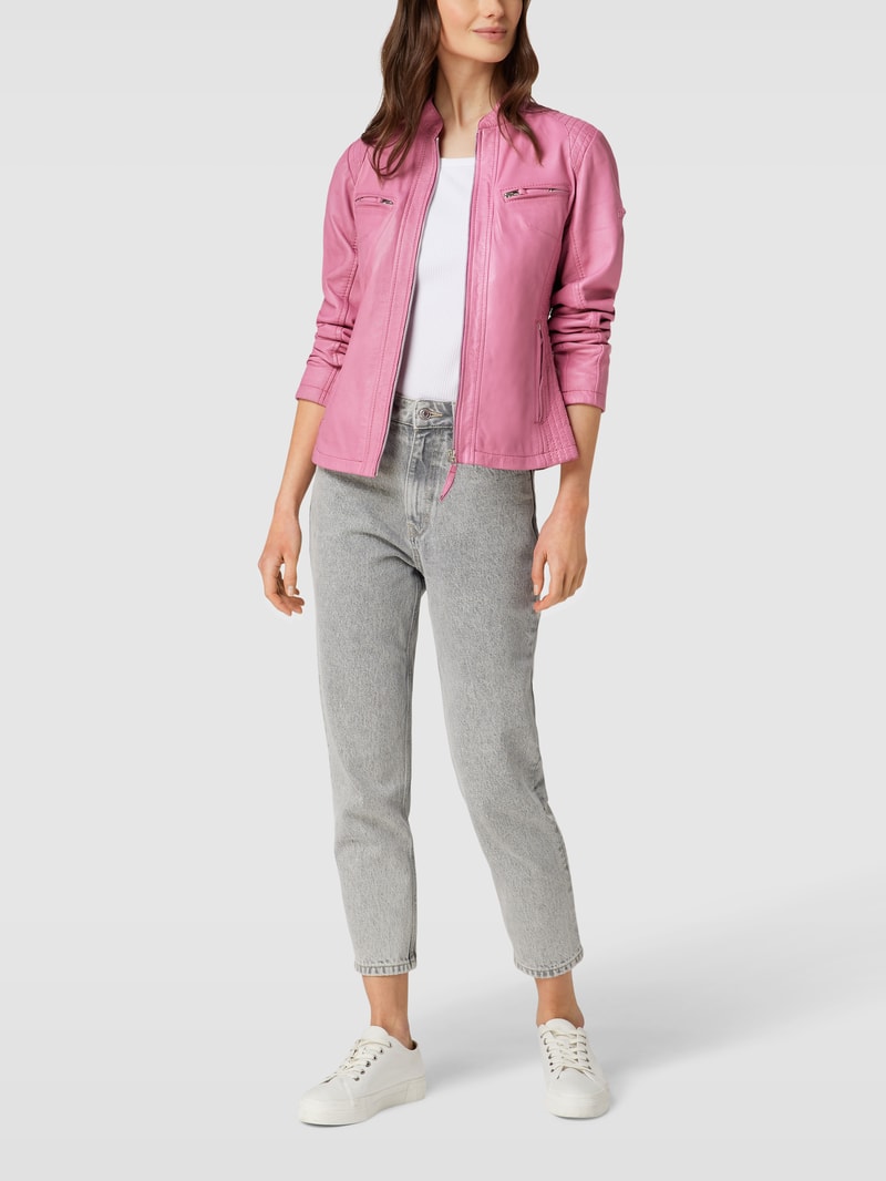Lederjacke mit Reißverschlusstaschen in pink