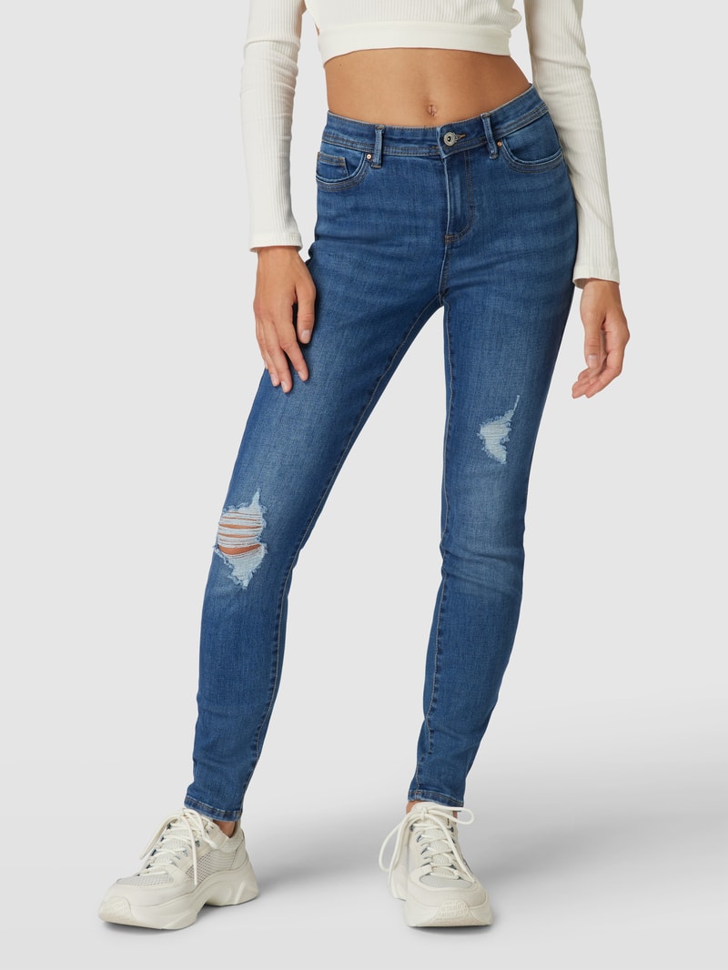 Skinny Jeans im Destroyed-Look Modell 'WAUW' in dunkelblau