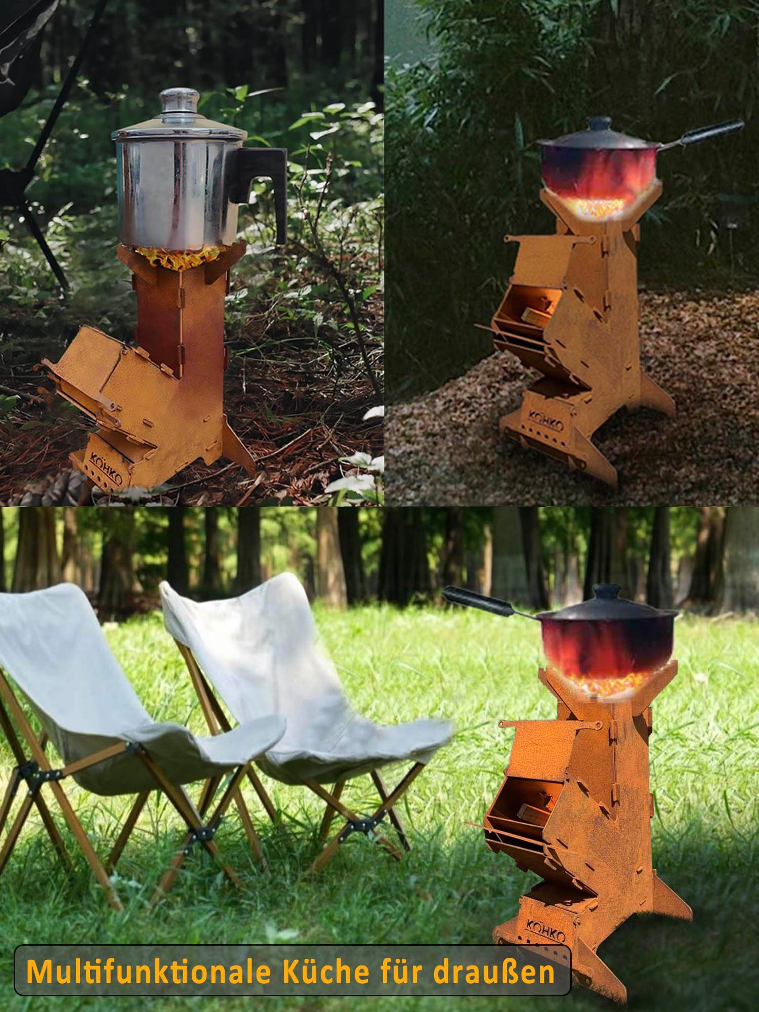 Köhko Feuerkorb Raketenofen Rocket Stove Campingofen aus 3 mm Cortenstahl